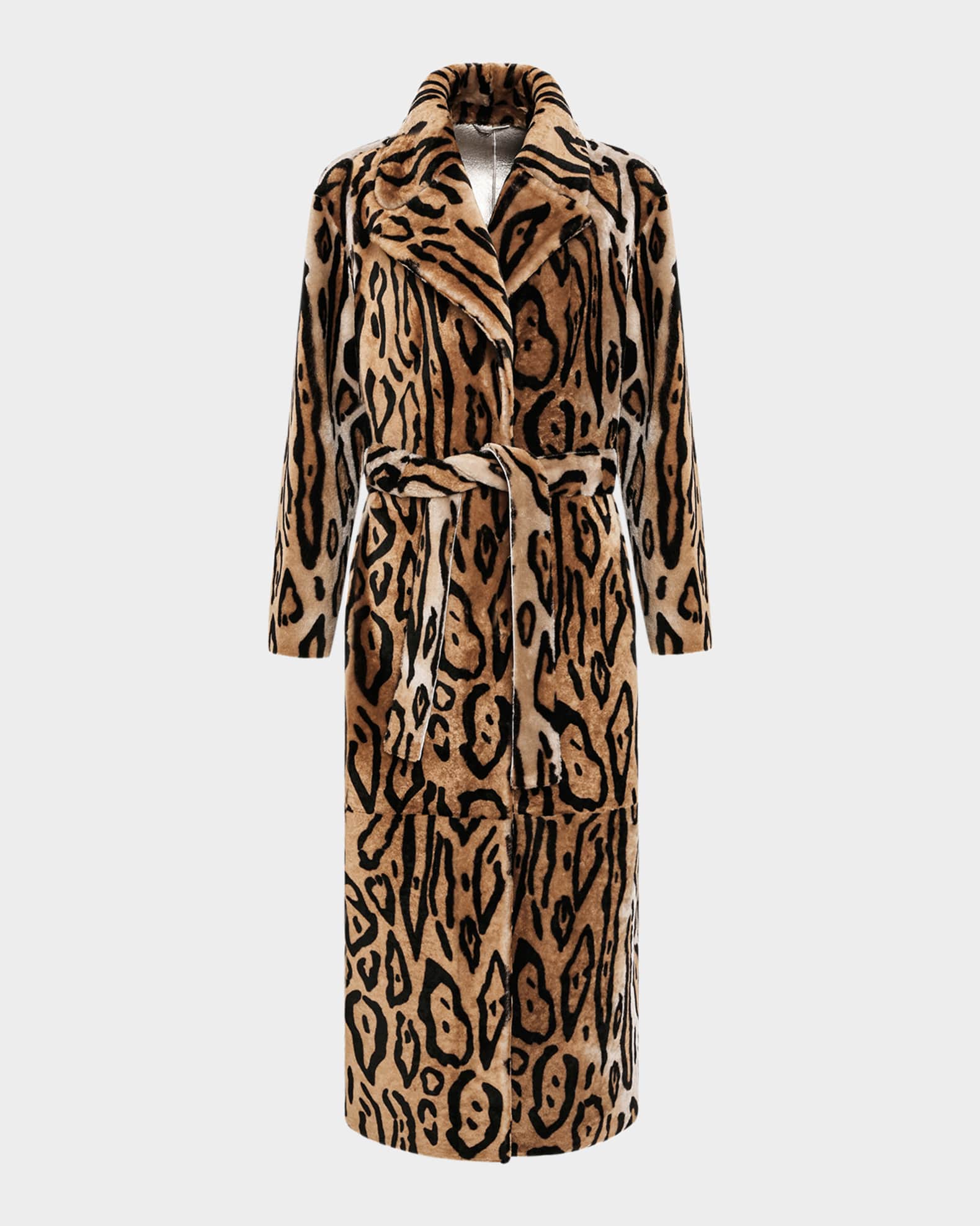 Gorski Reversible Ocelot-Print Shearling Lamb Coat With Belt