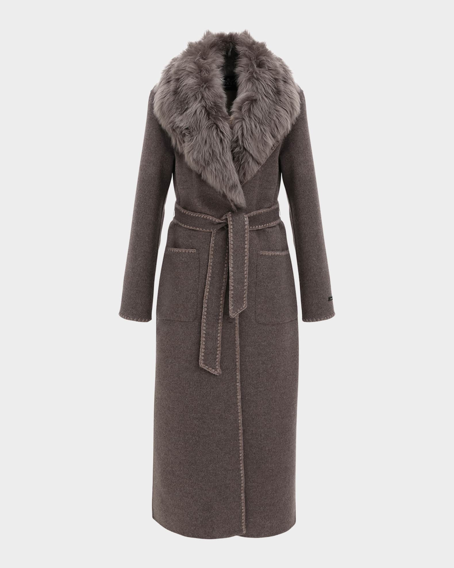Gorski Belted Cashmere-Wool Coat with Detachable Merinillo Lamb ...