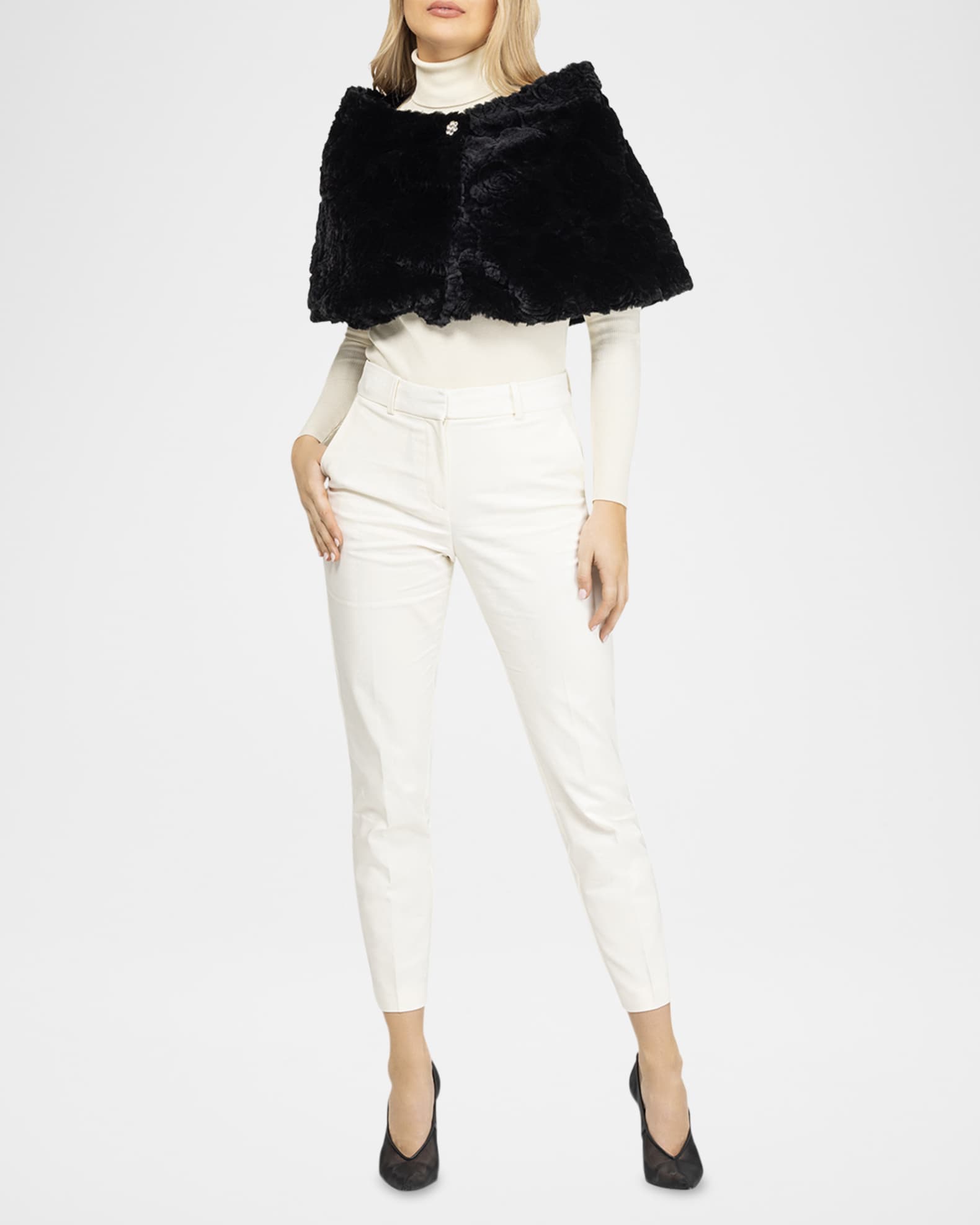 Rose Printed Select Lamb Shearling Capelet 1