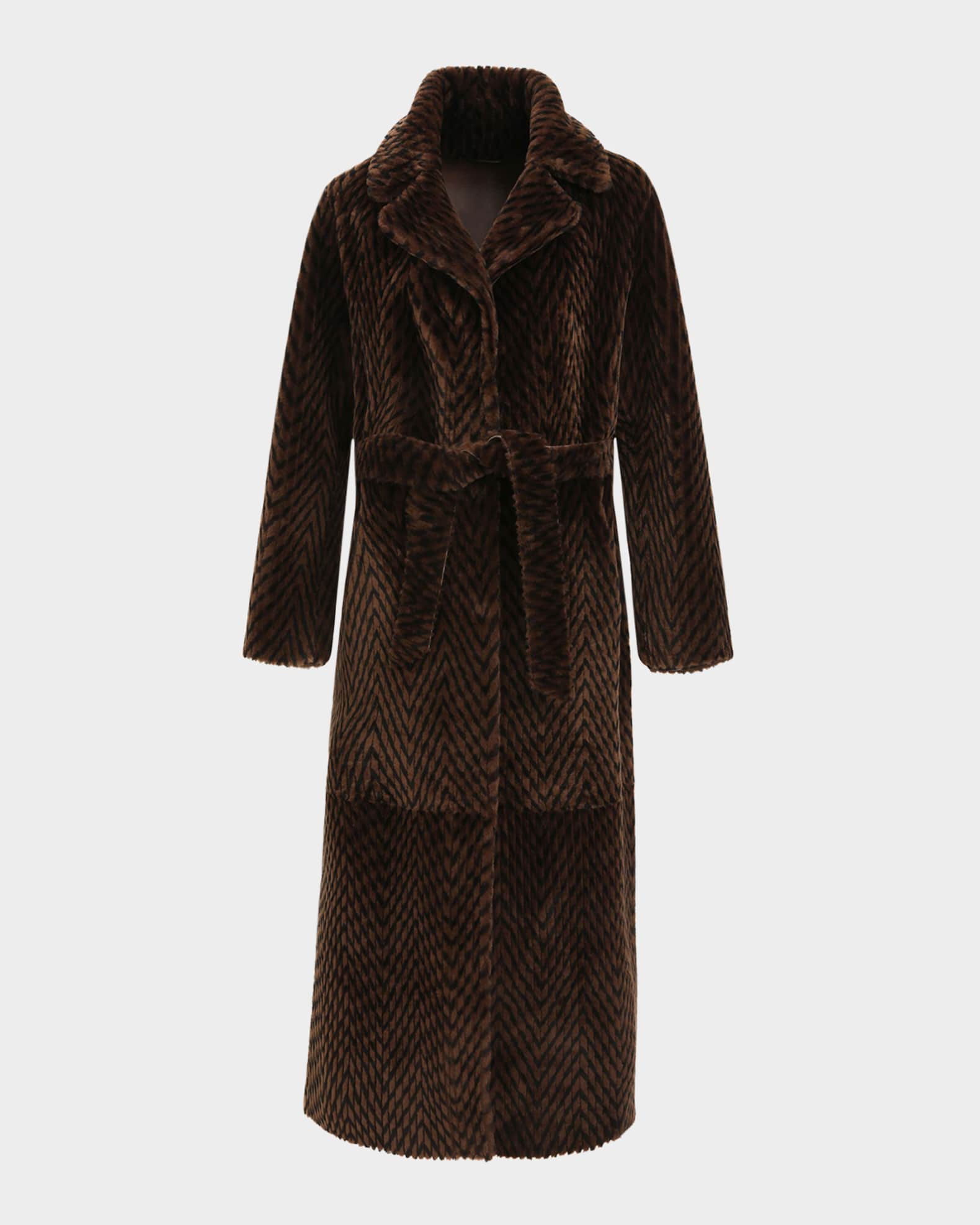 Gorski Reversible Chevron-Print Grooved Shearling Lamb Coat With