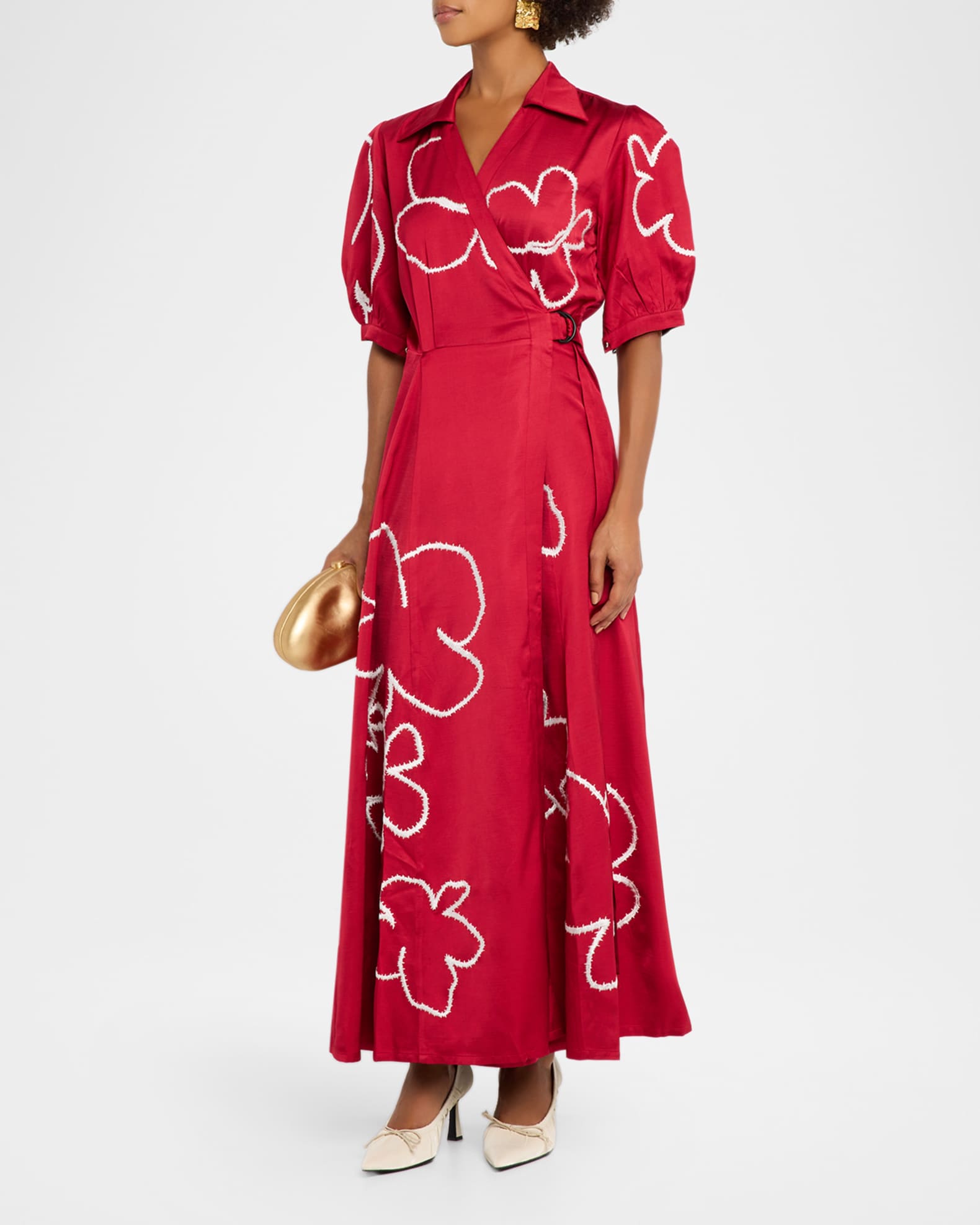 LOVEBIRDS Lilac Floral-Embroidered Maxi Wrap Dress | Neiman Marcus