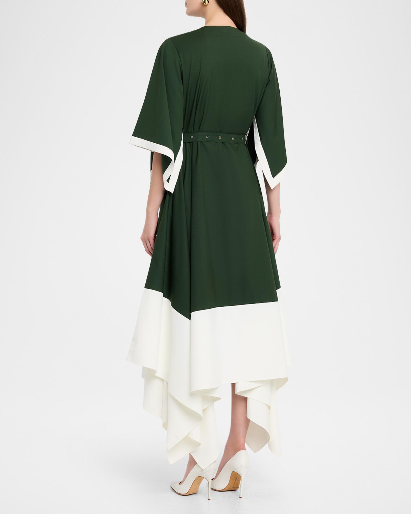 LOVEBIRDS Jade Belted Colorblock Handkerchief Midi Skirt | Neiman Marcus