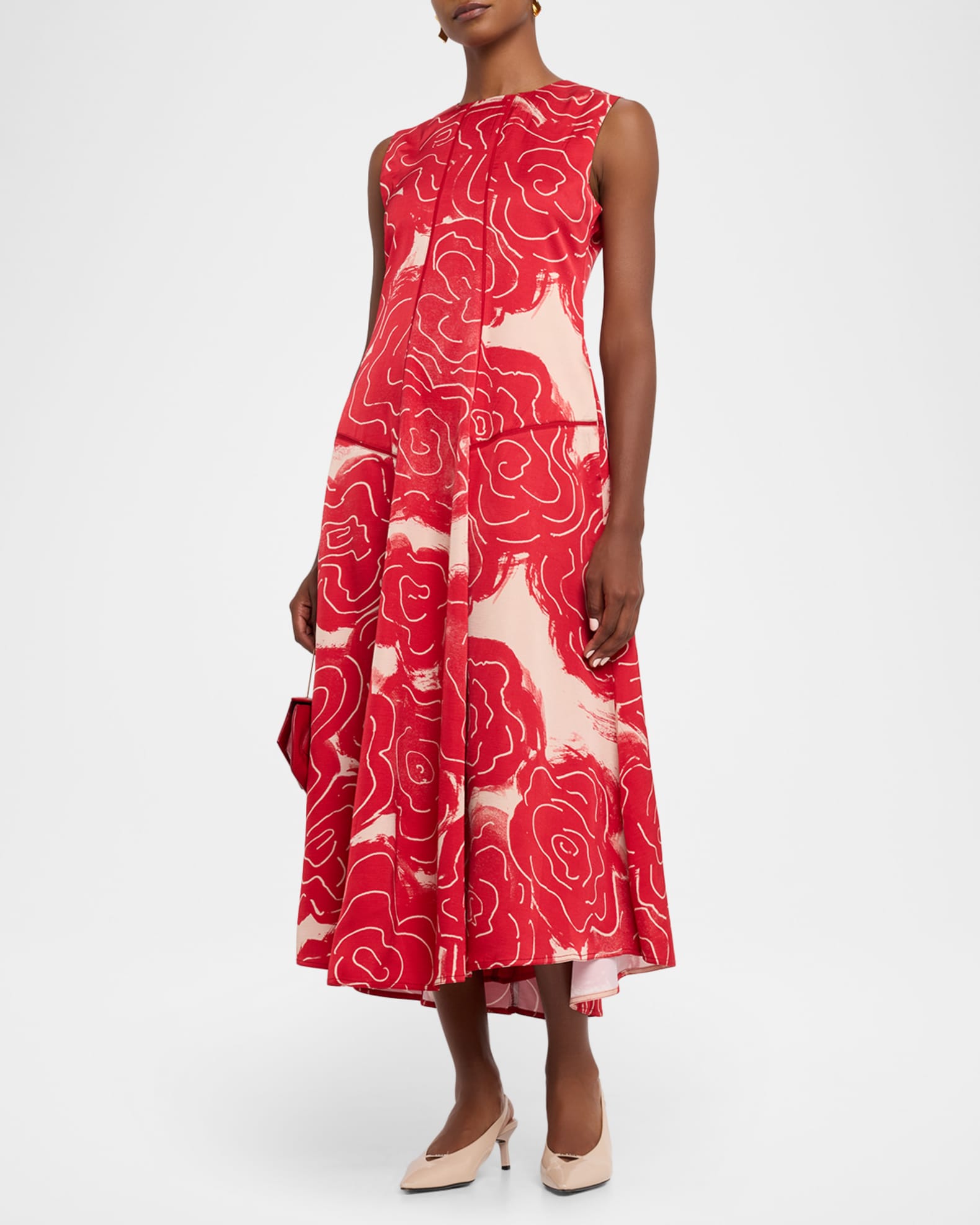 Lovebirds Bennet Sleeveless Floral Flared Midi Dress, Red Patter, Women's, XS, Cocktail & Party Wedding Guest Dresses Sleeveless Dresses