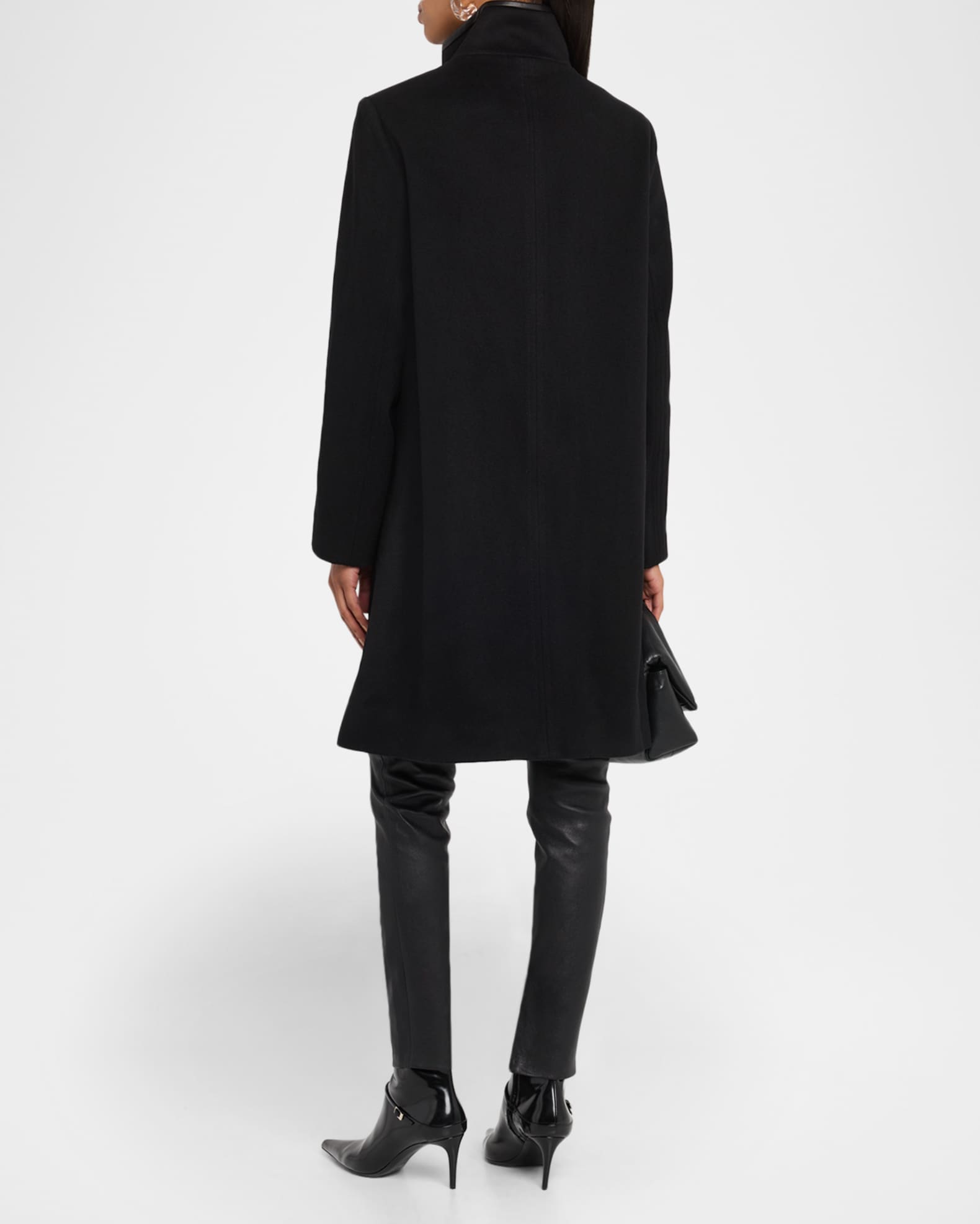 Fleurette Margaux Mid-Length Wool Coat with Leather Trim | Neiman