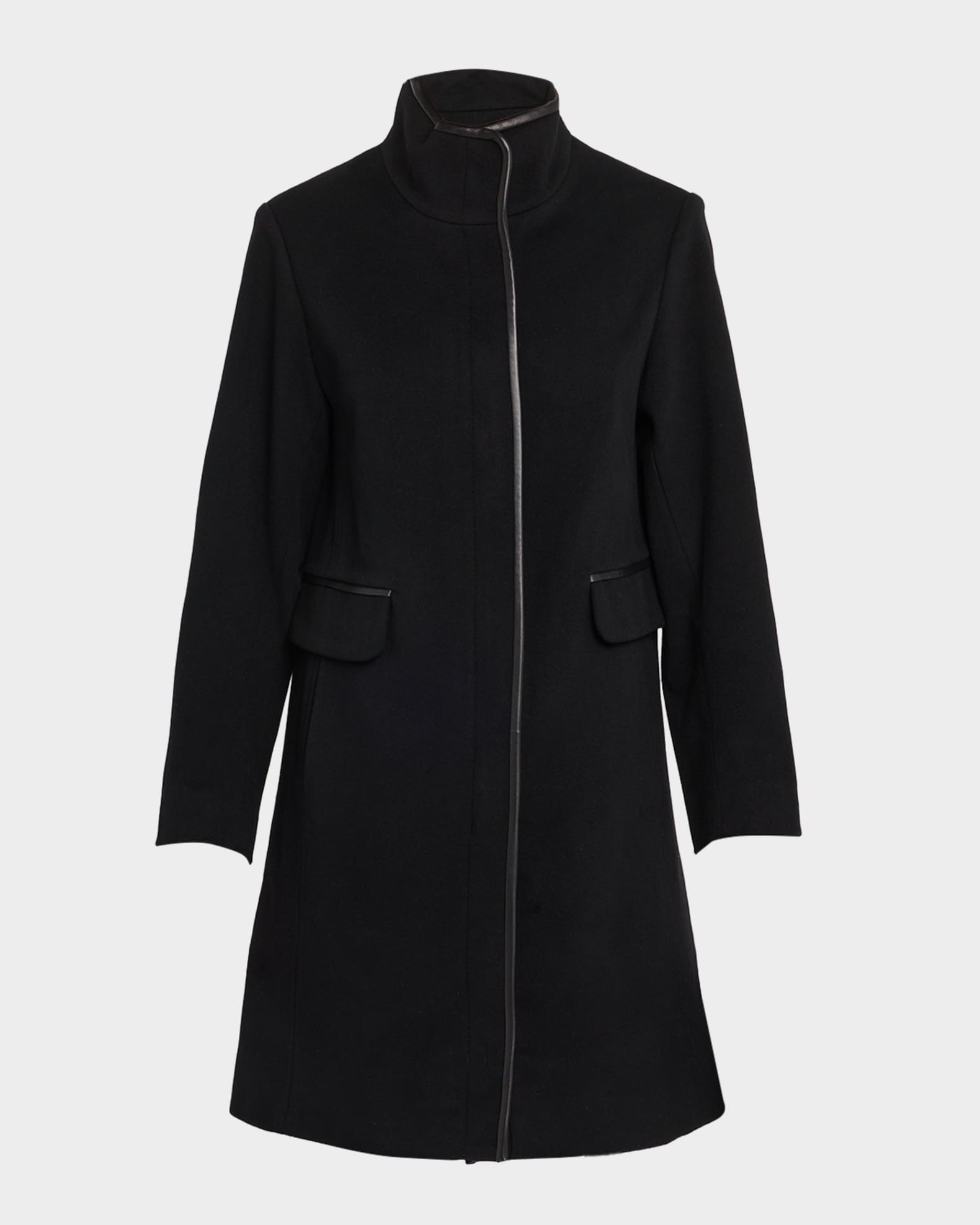 Fleurette Margaux Mid-Length Wool Coat with Leather Trim | Neiman