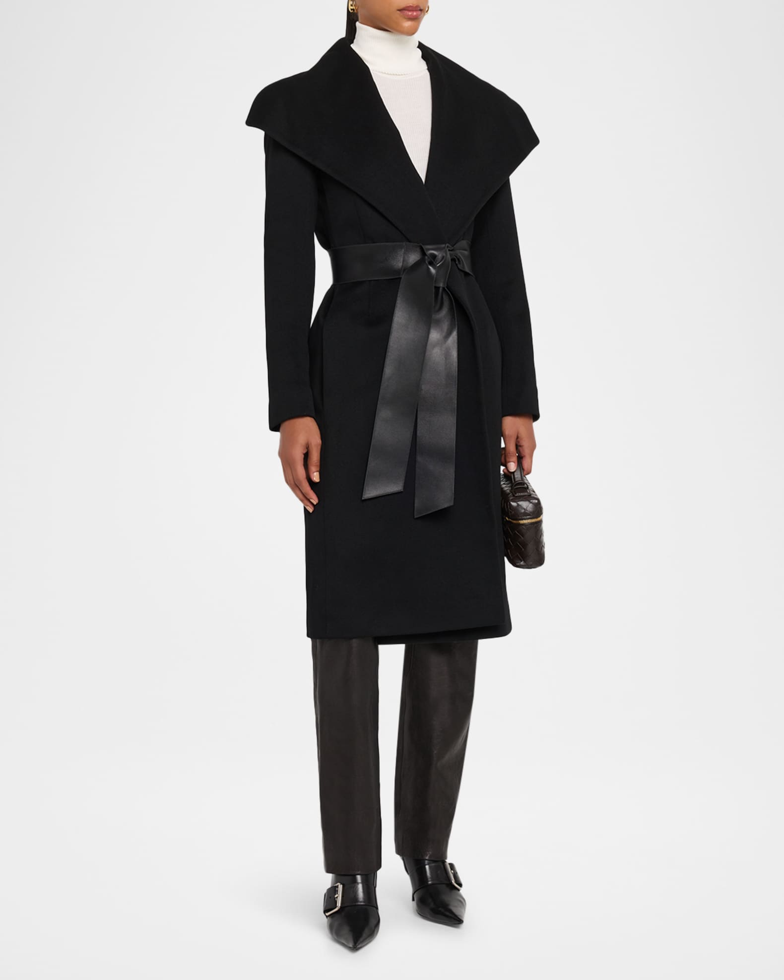 Fleurette Gemma Wool Wrap Coat with Leather Belt Neiman Marcus