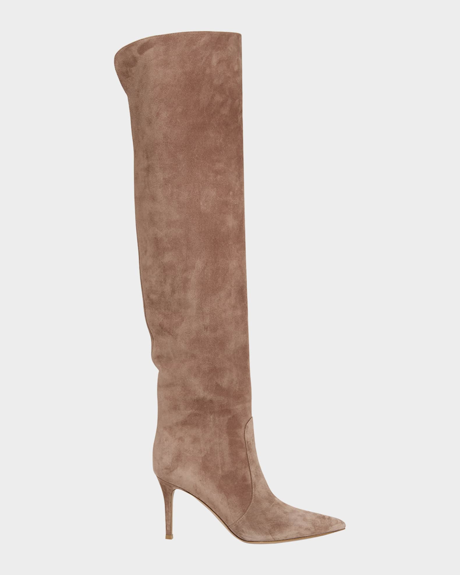 Gianvito Rossi Hansen Suede Pointed-Toe Knee Boots | Neiman Marcus
