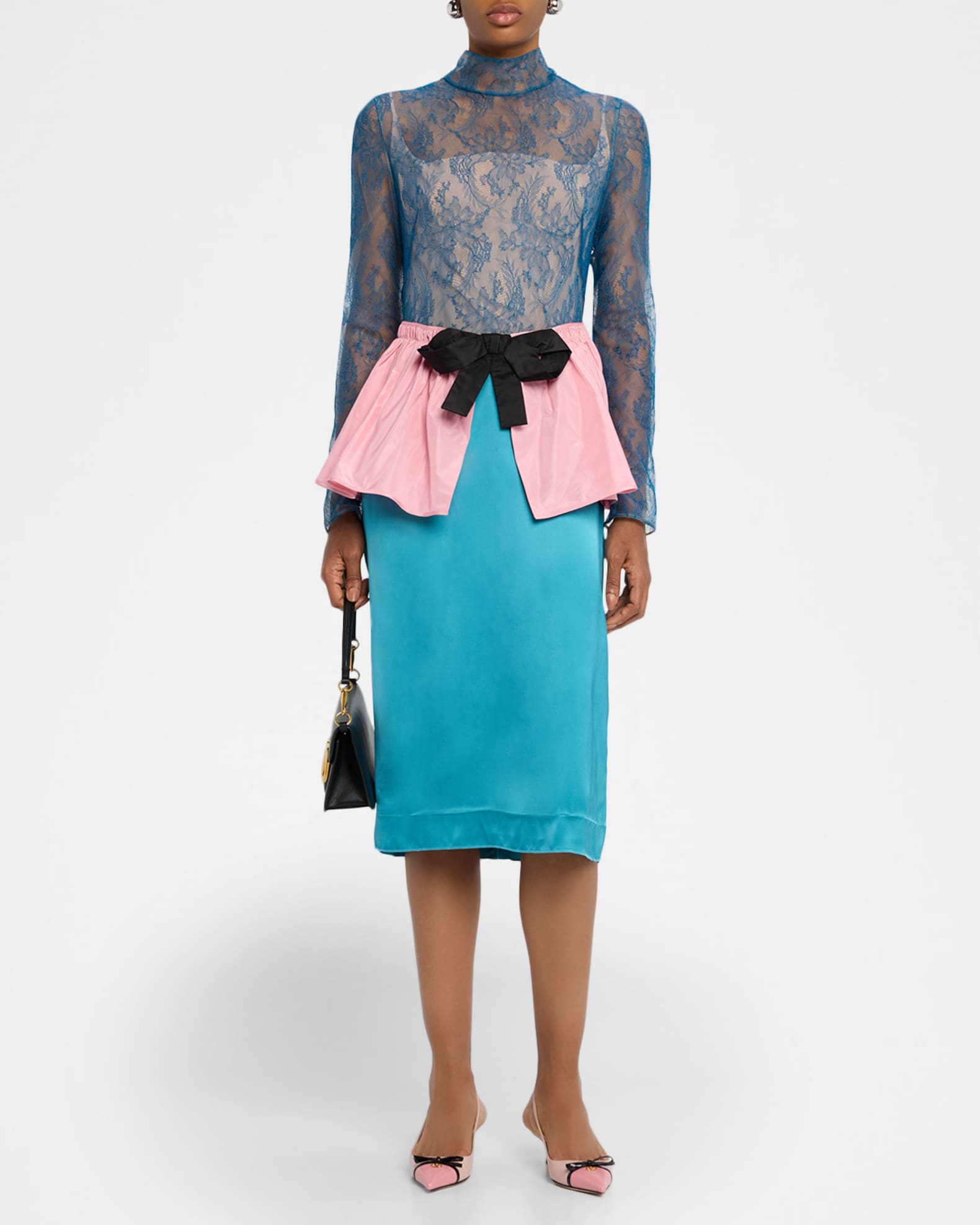 knee length dresses for ladies Lace-Top Peplum Maxi Dress | Top main image 1