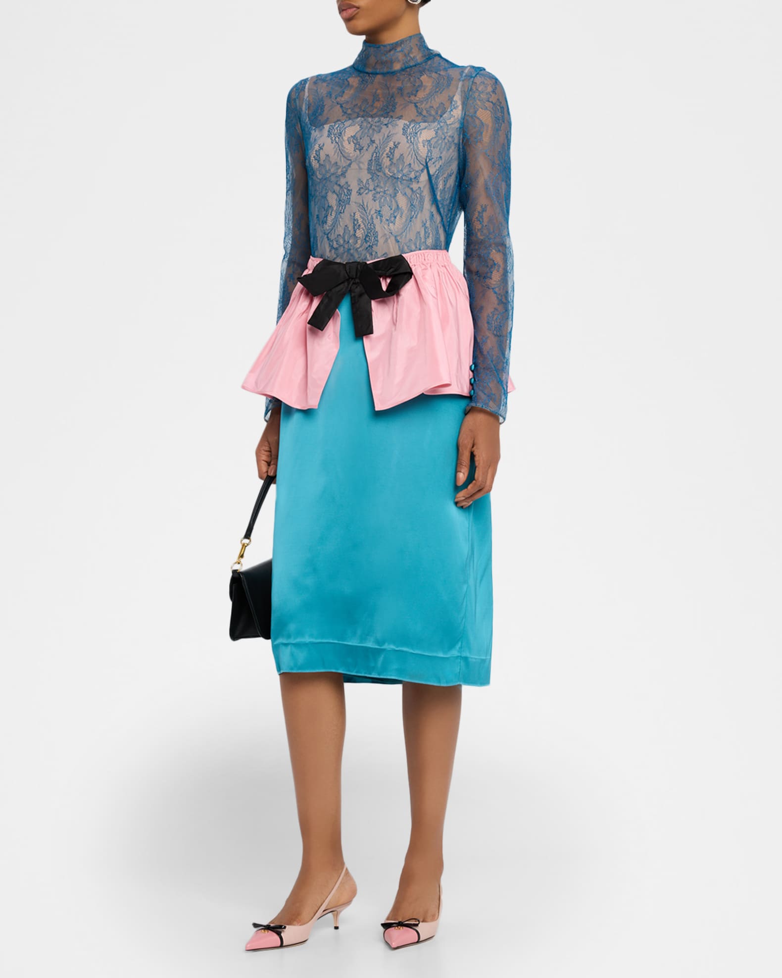 Valentino Garavani Lace Colorblock Peplum Dress | Neiman Marcus
