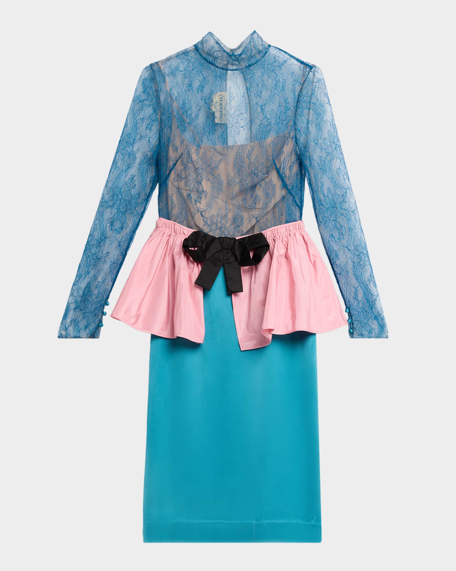 Valentino Garavani Lace Colorblock Peplum Dress | Neiman Marcus