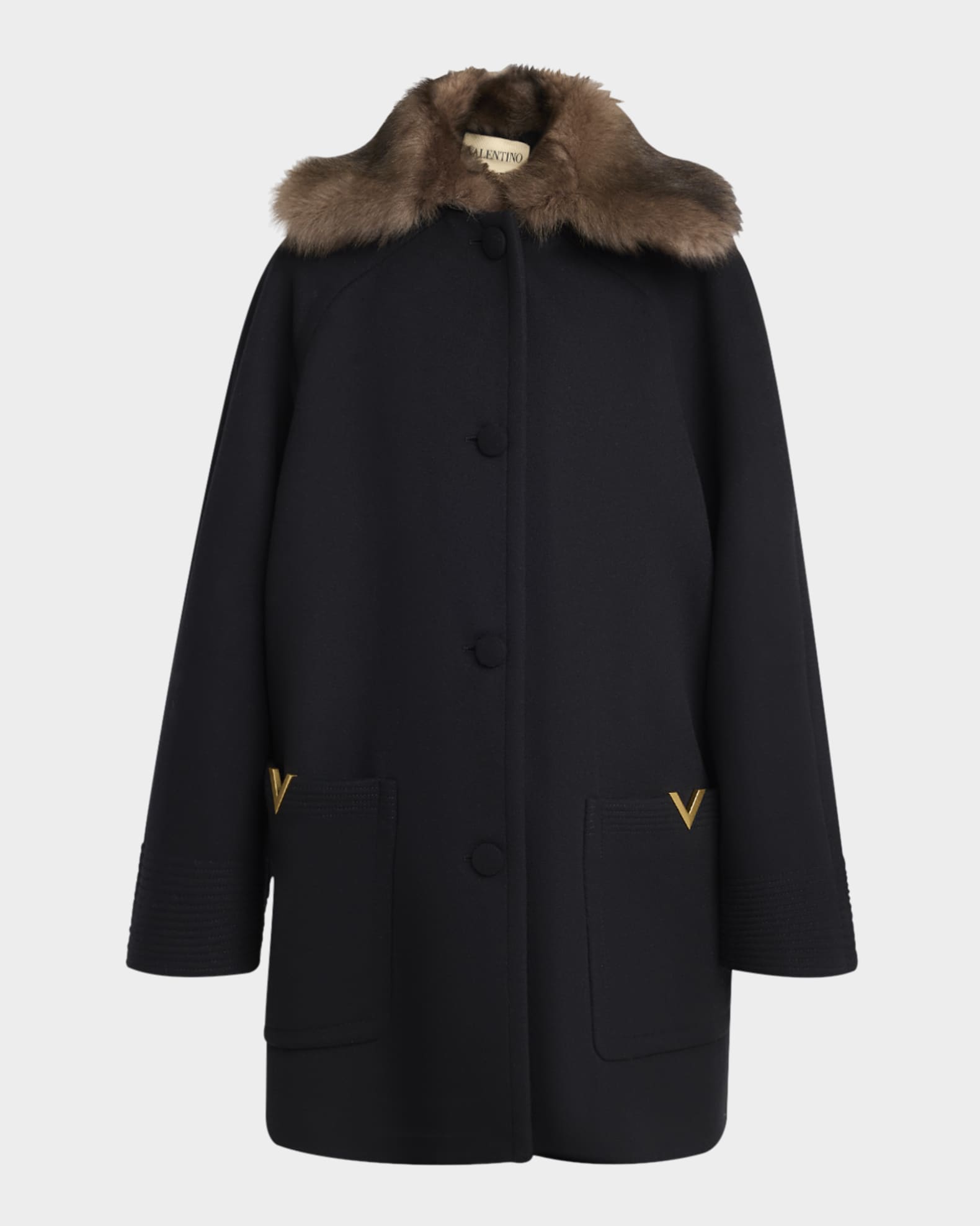 Valentino Garavani Sheep Shearling Collar Single-Breasted Wool