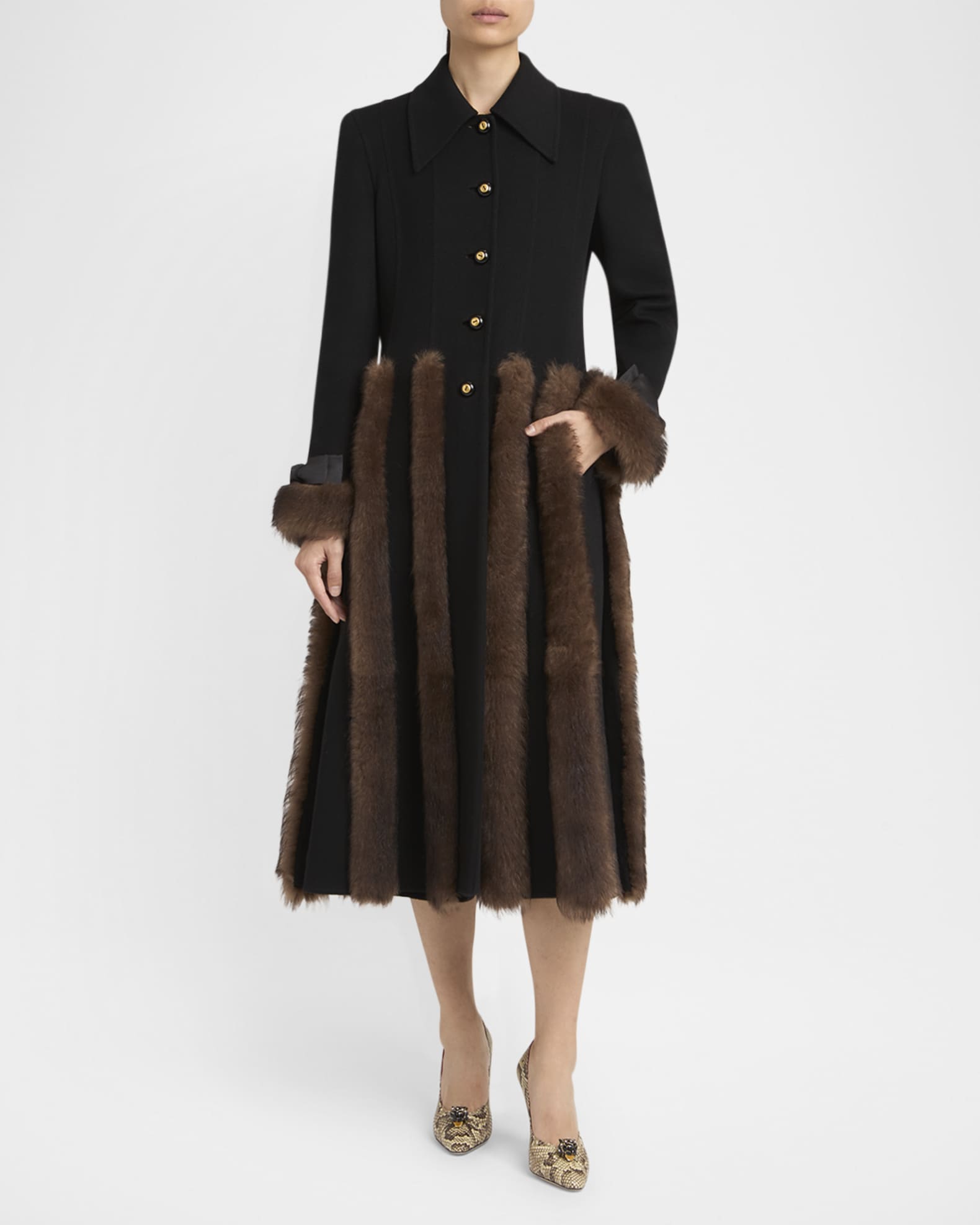 valentino garavani カシミヤ　ブラウン ダブルロングコート Valentino Garavani Sheep Shearling-Trim Single-Breasted Cashmere