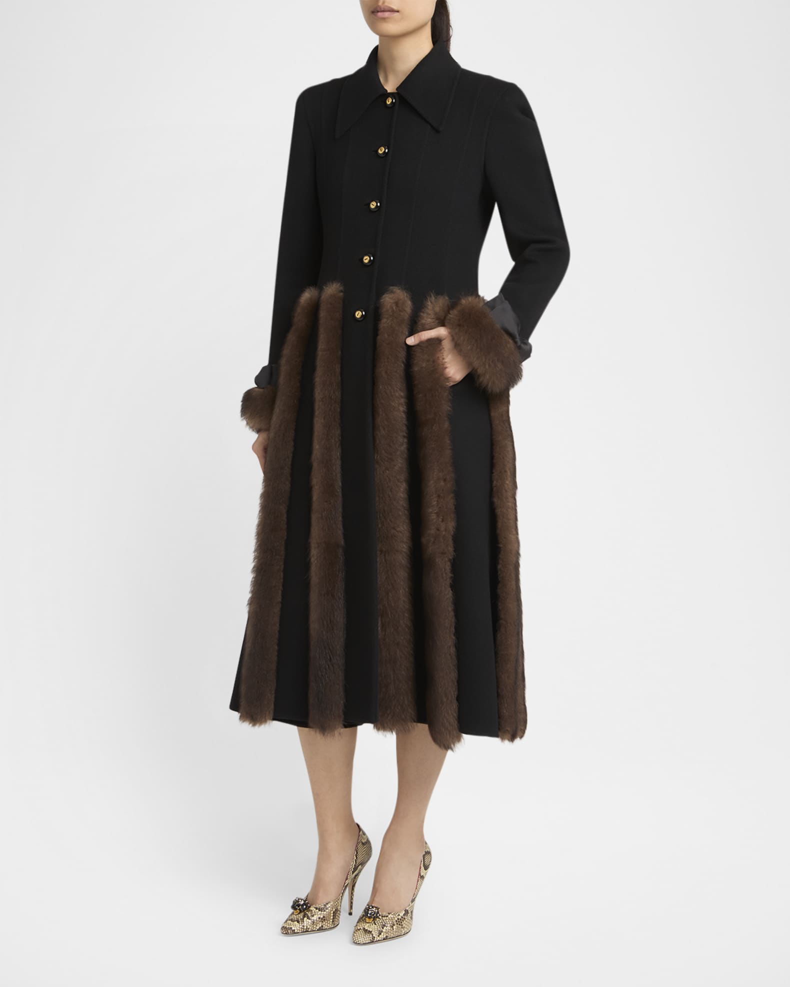 Valentino Garavani Sheep Shearling-Trim Single-Breasted Cashmere