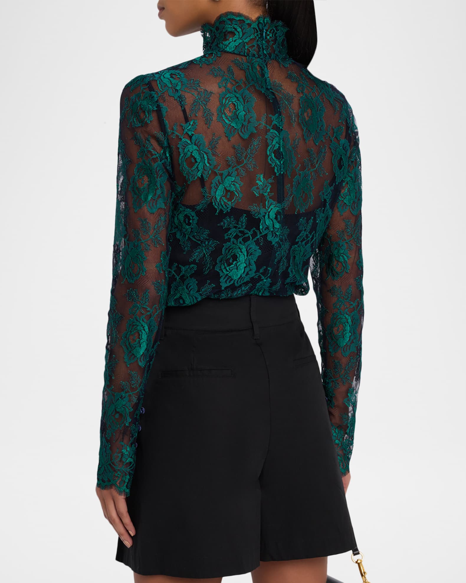 Valentino Garavani Floral Lace High-Neck Top | Neiman Marcus