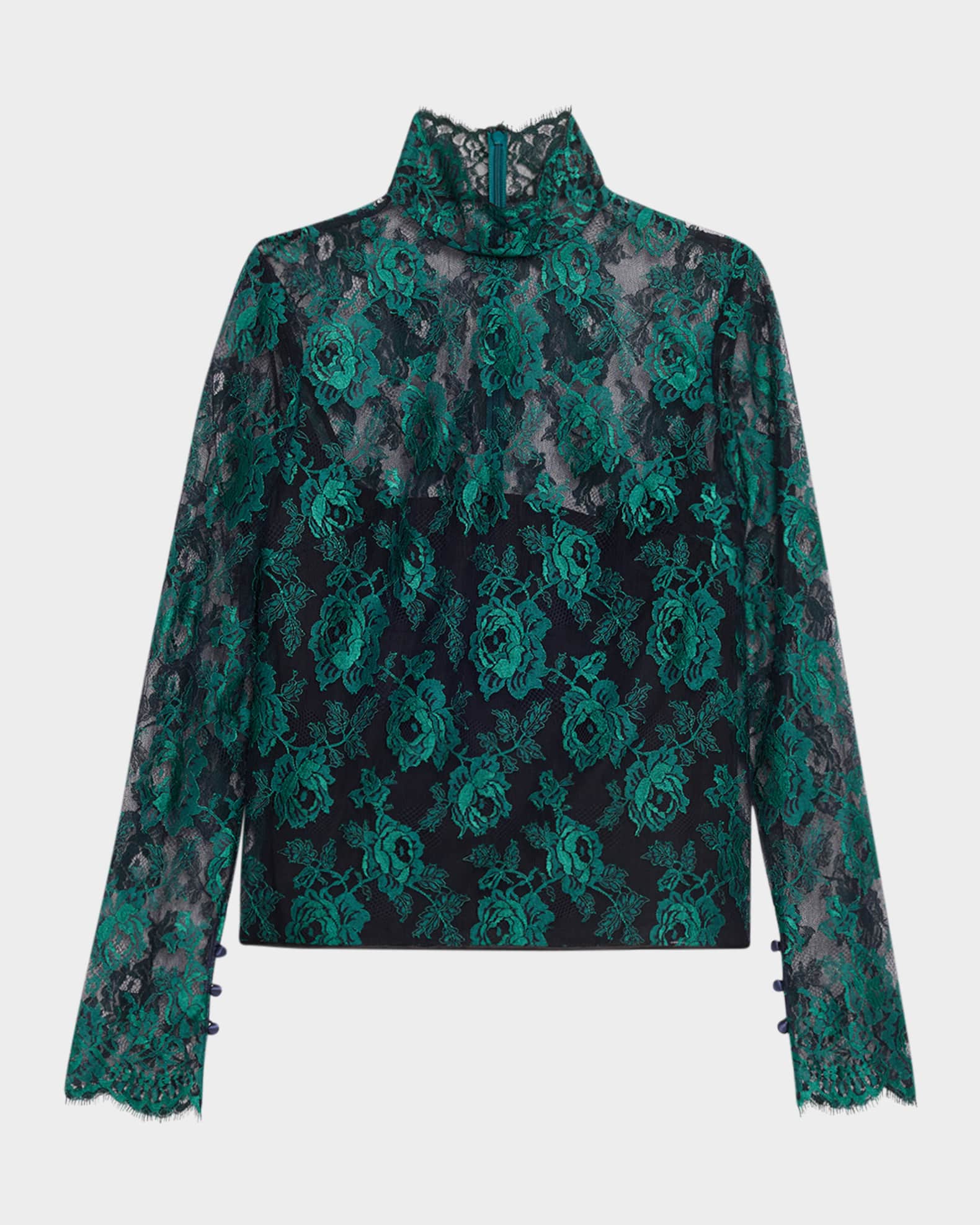 Valentino Garavani Floral Lace High-Neck Top | Neiman Marcus