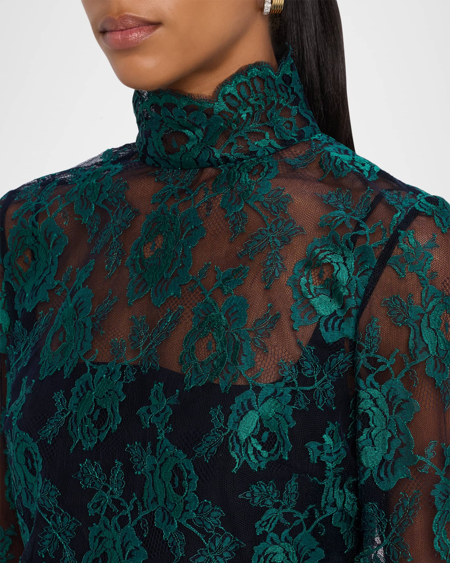 Valentino Garavani Floral Lace High-Neck Top | Neiman Marcus