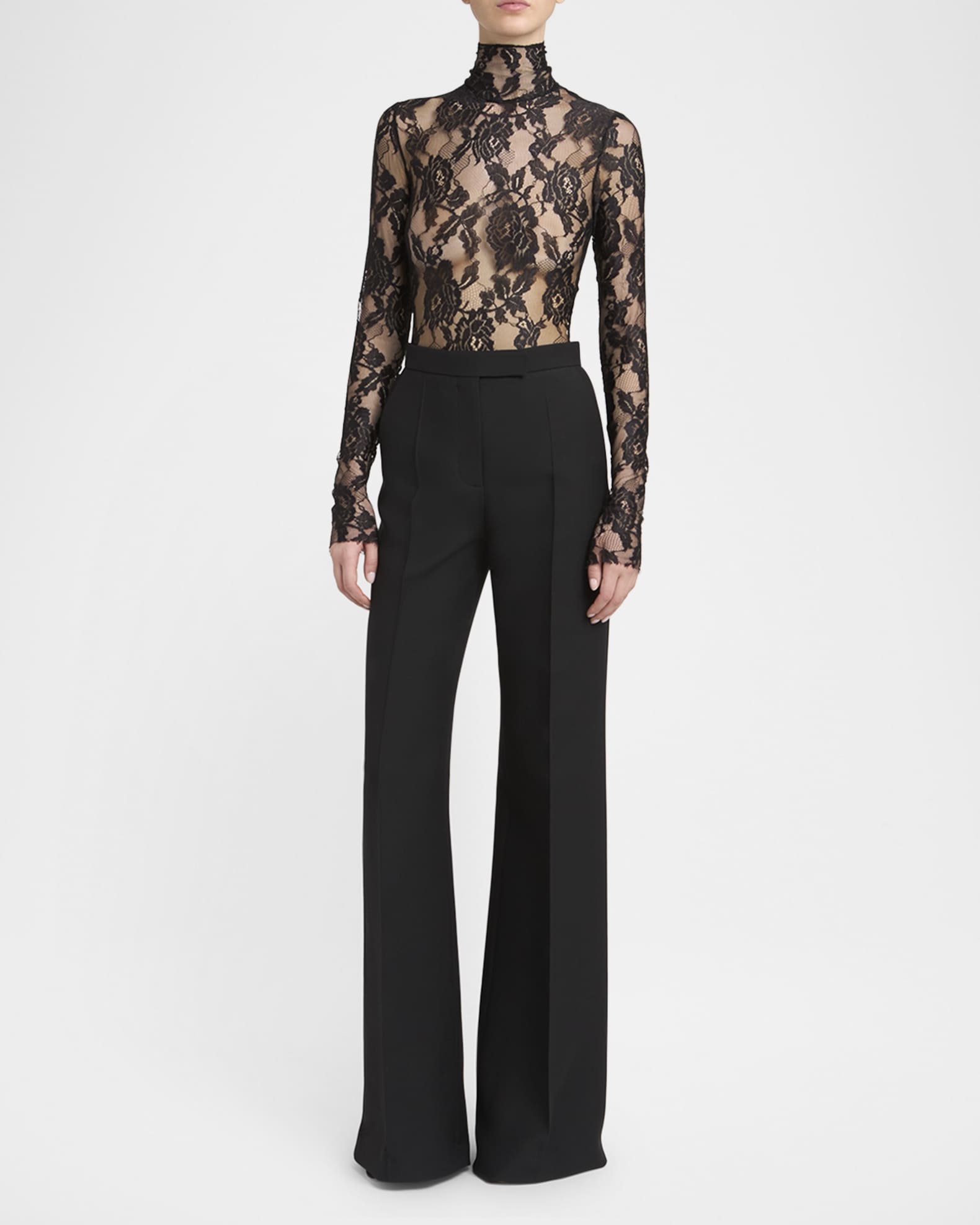Valentino Garavani Turtleneck Long-Sleeve Lace Bodysuit