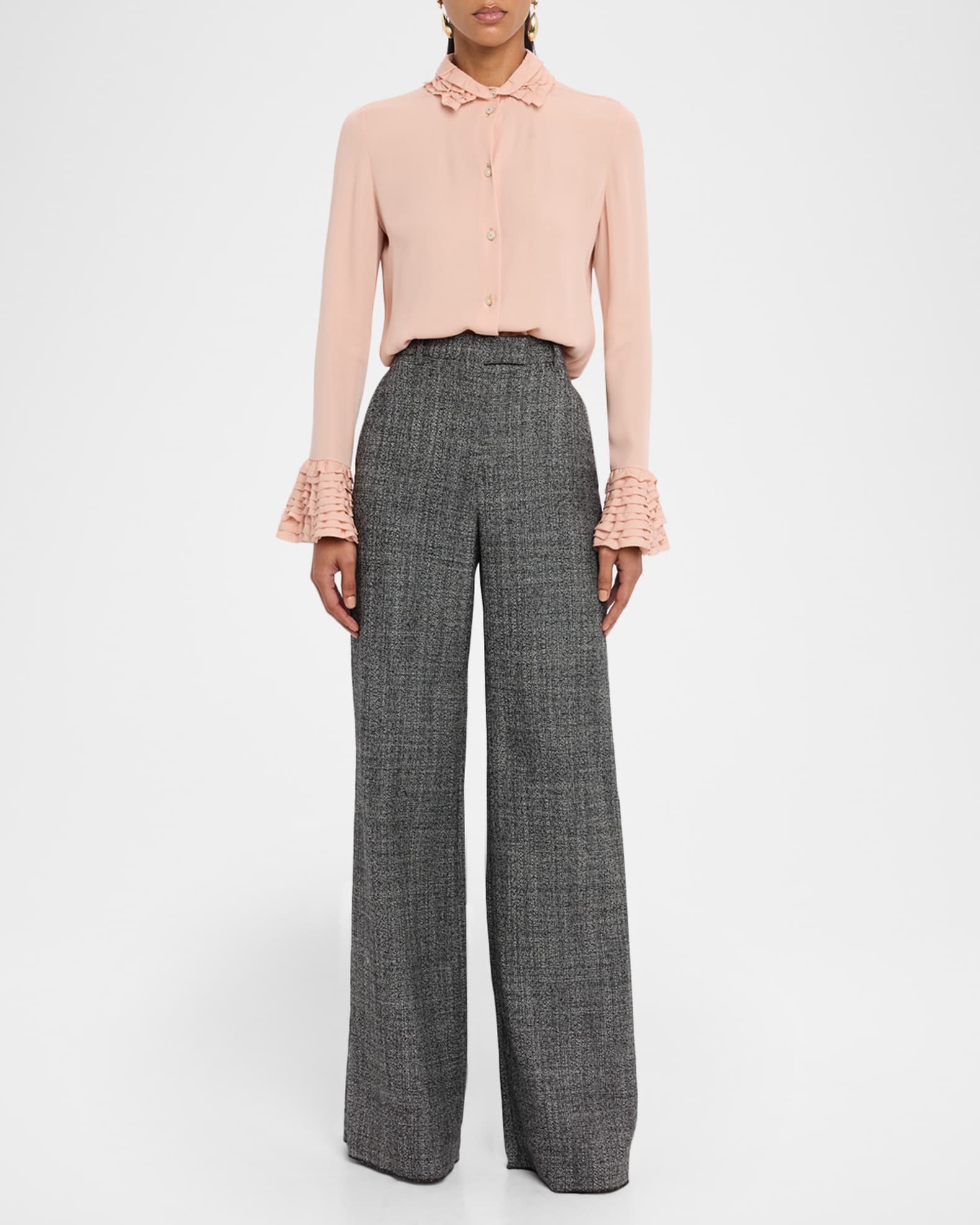 Valentino Garavani Textured Wool Wide-Leg Pants | Neiman Marcus