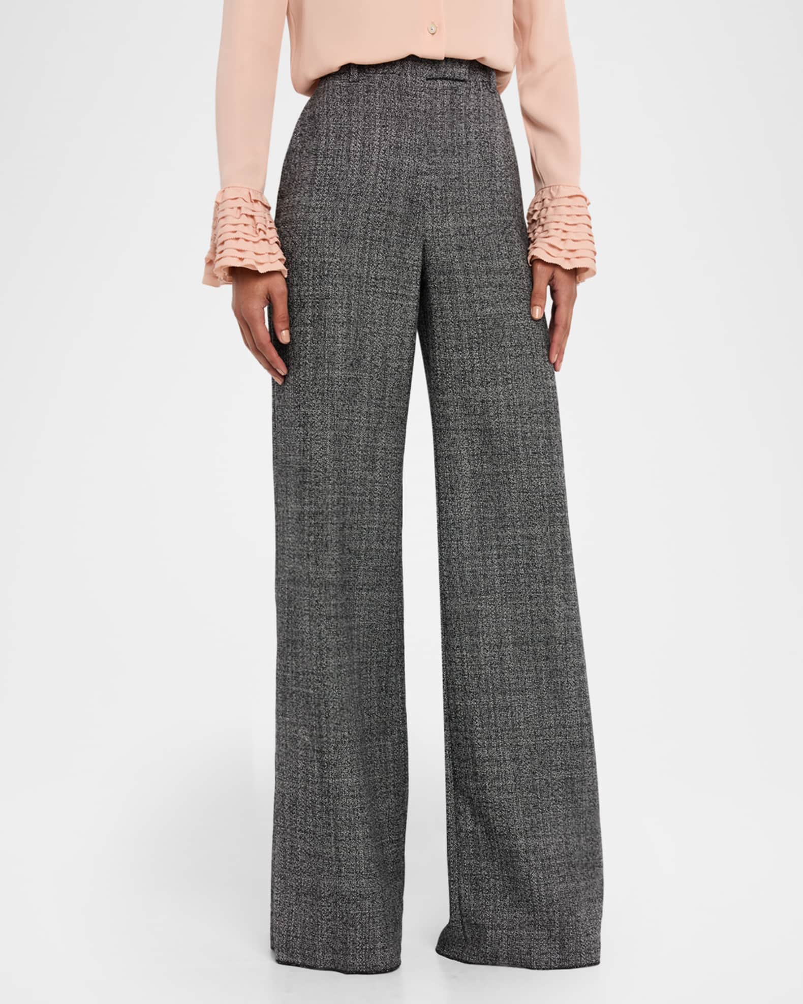 Valentino Garavani Textured Wool Wide-Leg Pants | Neiman Marcus
