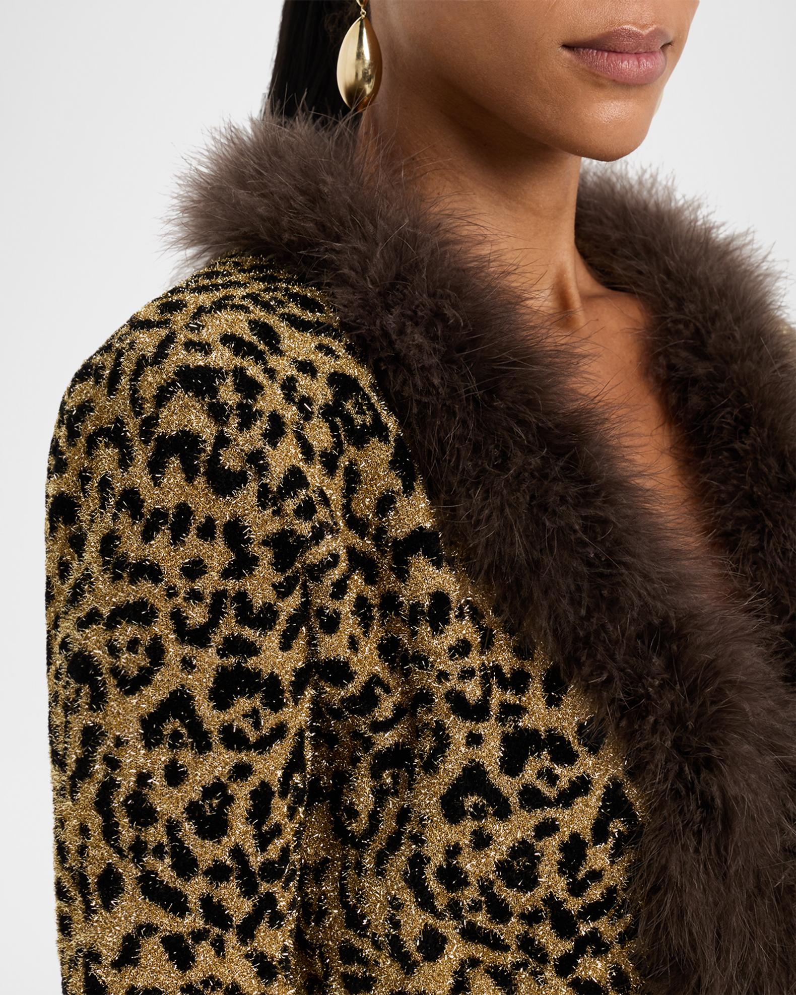 Valentino Garavani Feather and Lamb Shearling Trim Metallic