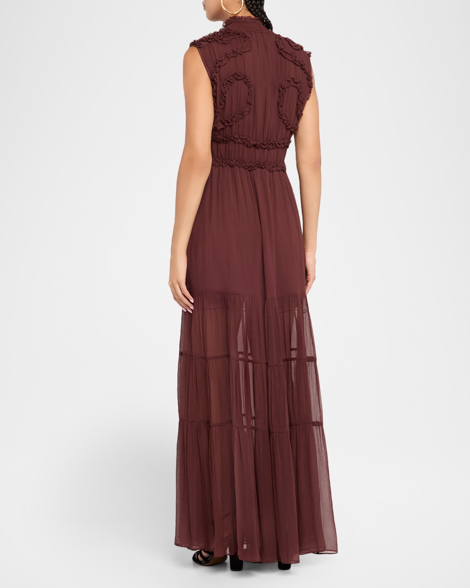 Verona Smocked Silk Turtleneck Gown