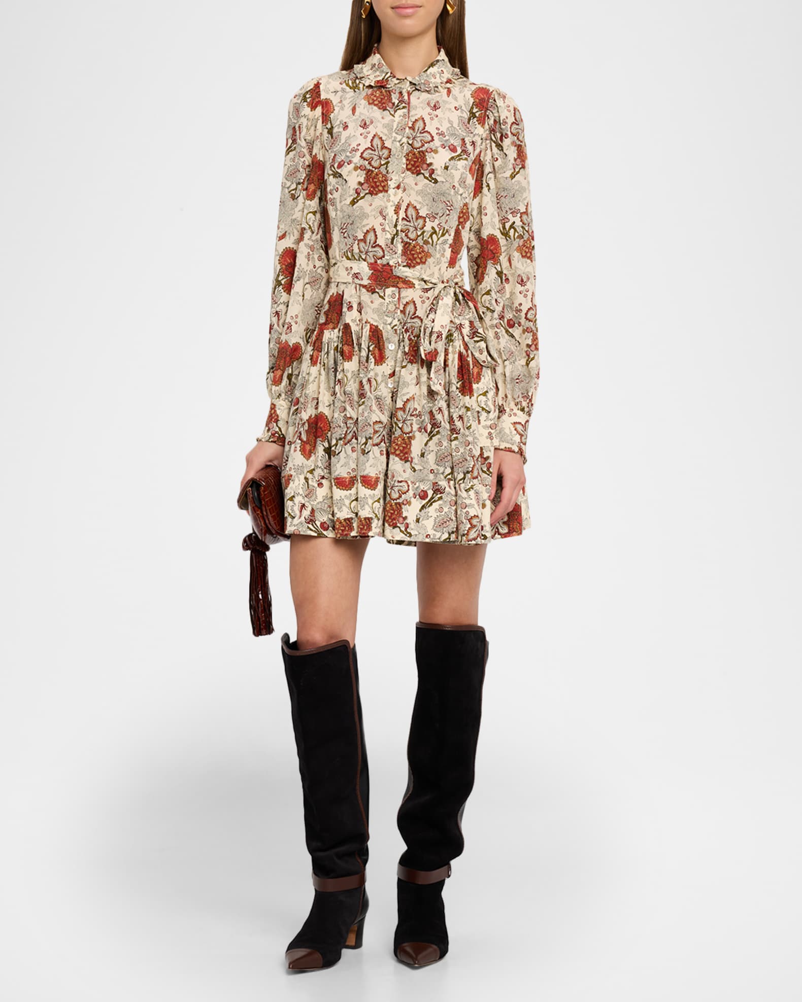 Ulla Johnson Simona Silk Long Sleeve Mini Dress in Nuit