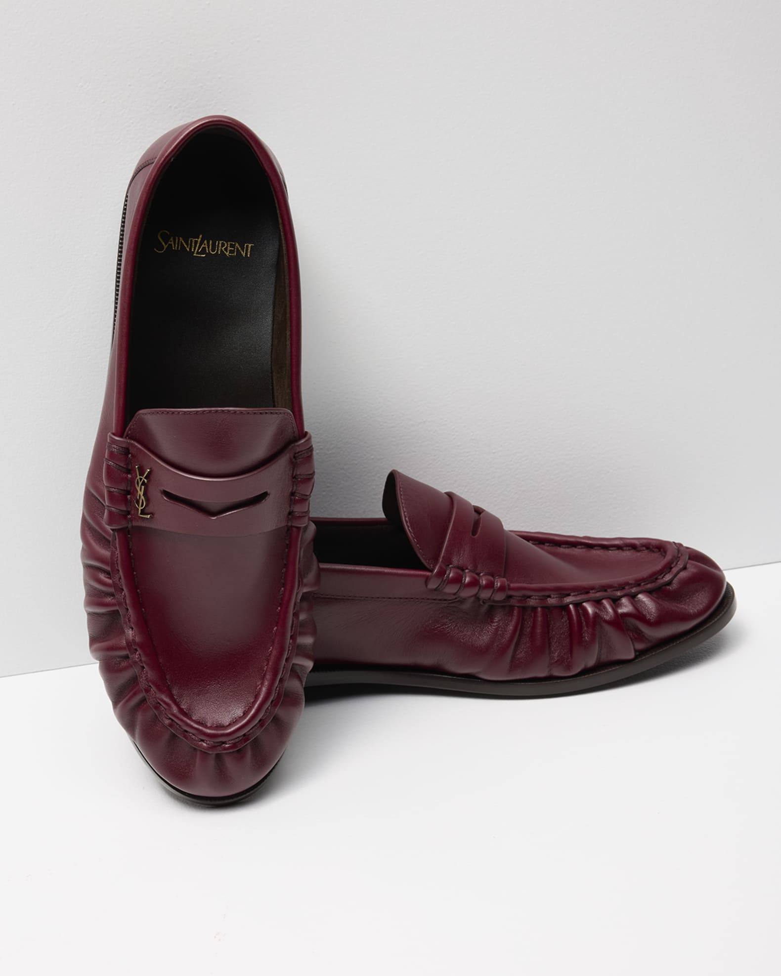 Saint Laurent Le Leather YSL Penny Loafers | Neiman Marcus