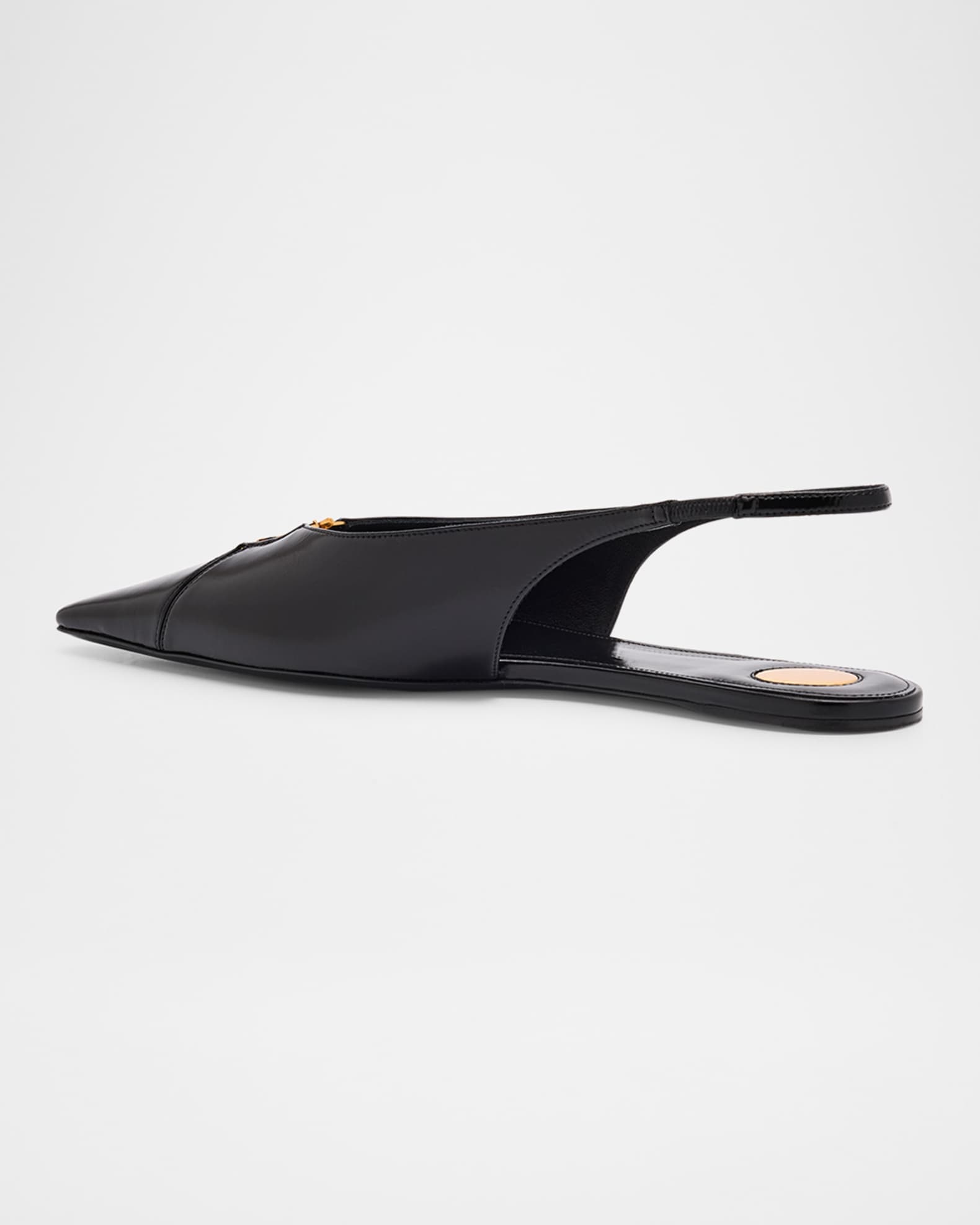 YSL SLINGBACK FLATS 25S IN BLACK SATIN FABRIC WITH GOLD HARDWARE main image 1
