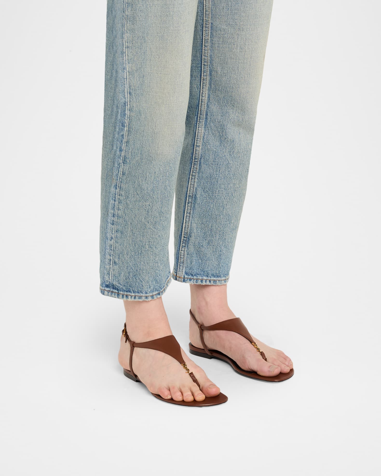 Saint Laurent Cassandra YSL Smooth Leather Sandals | Neiman