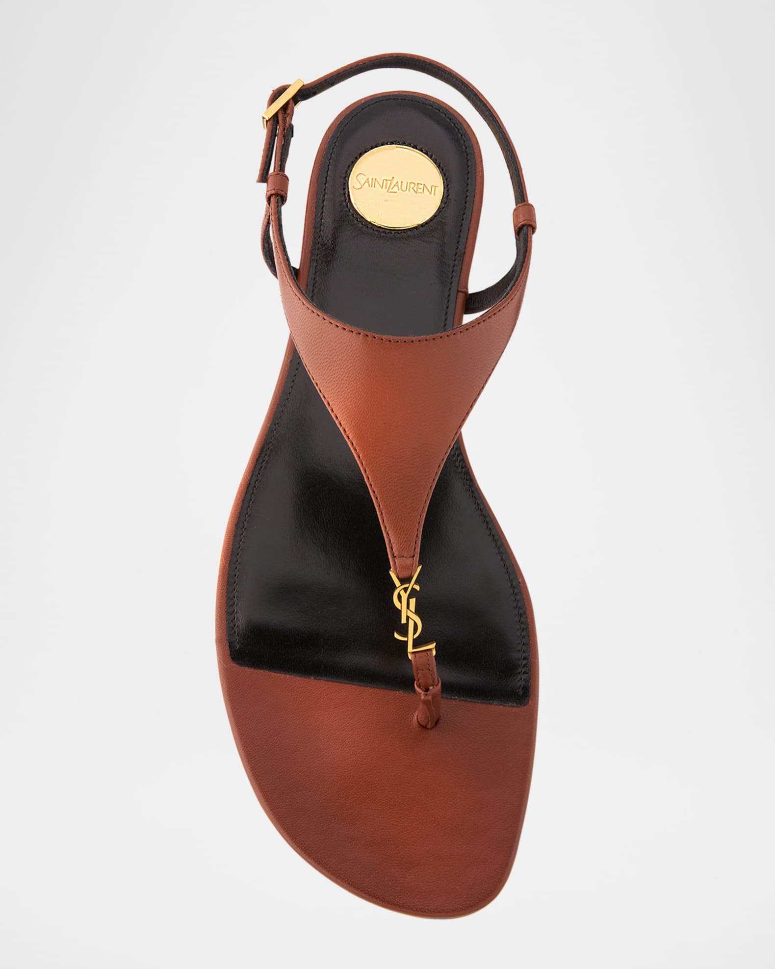 Saint Laurent Cassandra YSL Smooth Leather Sandals | Neiman