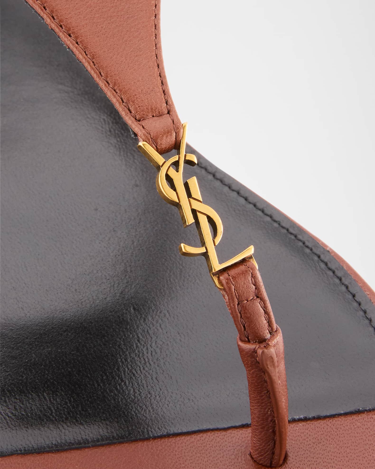 Saint Laurent Cassandra YSL Smooth Leather Sandals | Neiman