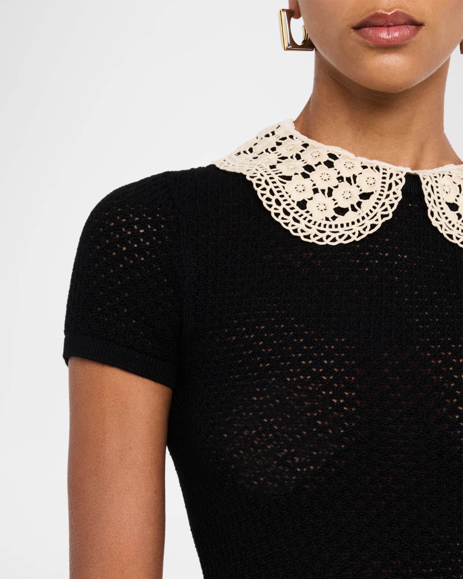Alice + Olivia Chase Crochet-Collar Sweater | Neiman Marcus