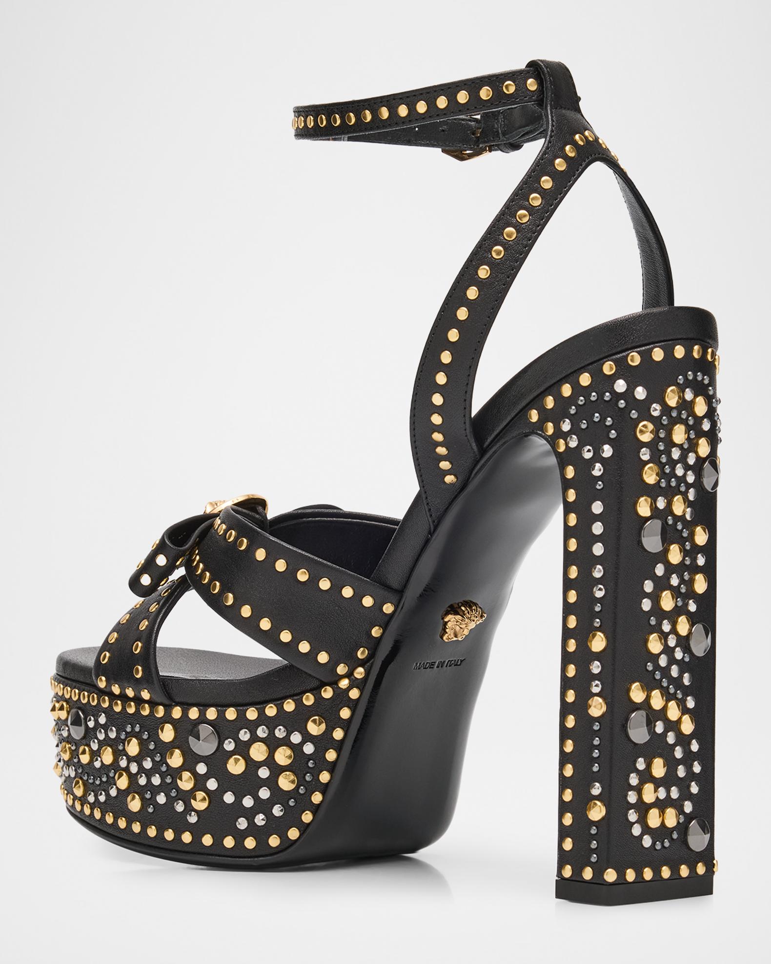 Versace 140mm Gianni Ribbon Studded Leather Platform Sandals | Neiman ...
