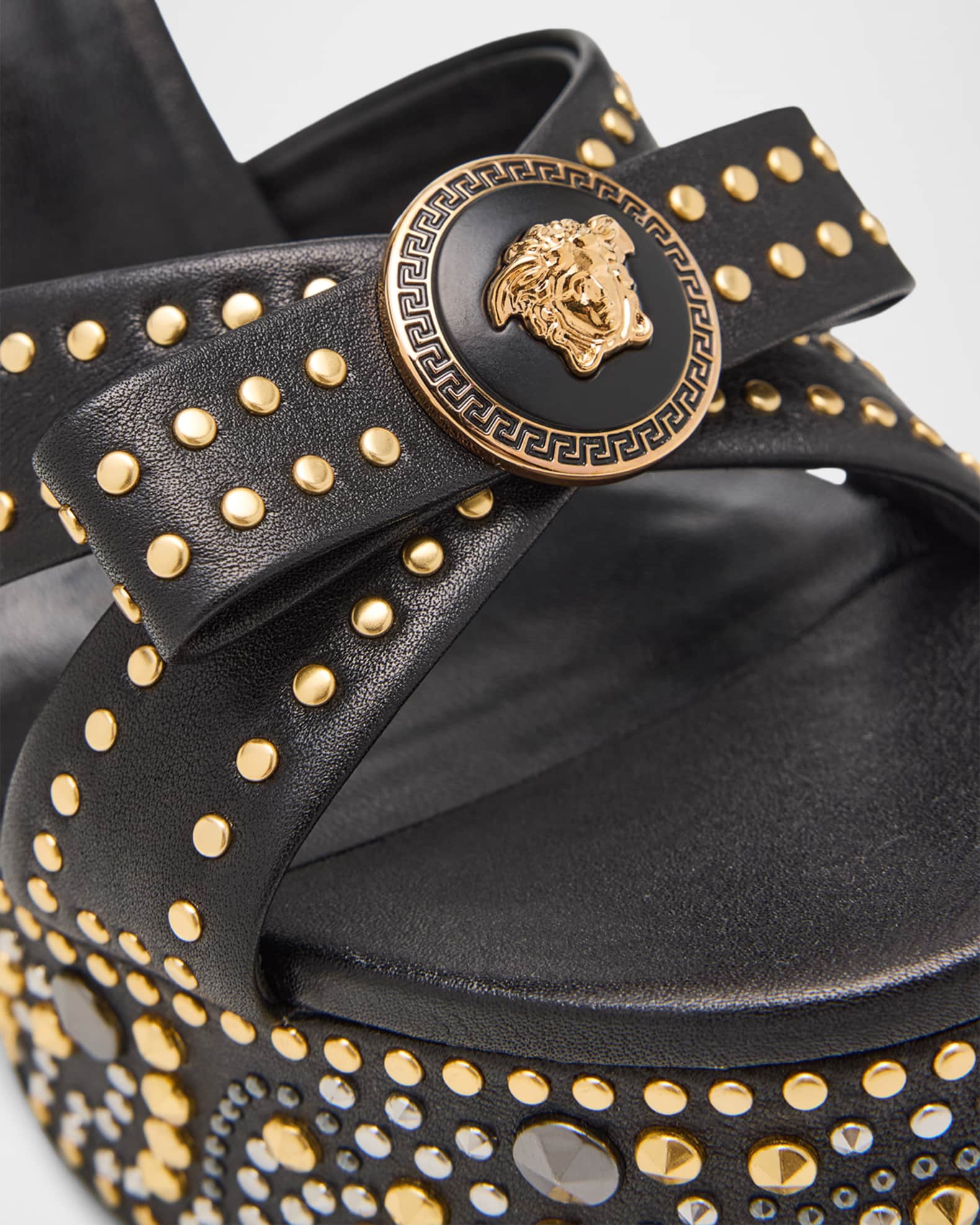 Versace 140mm Gianni Ribbon Studded Leather Platform Sandals