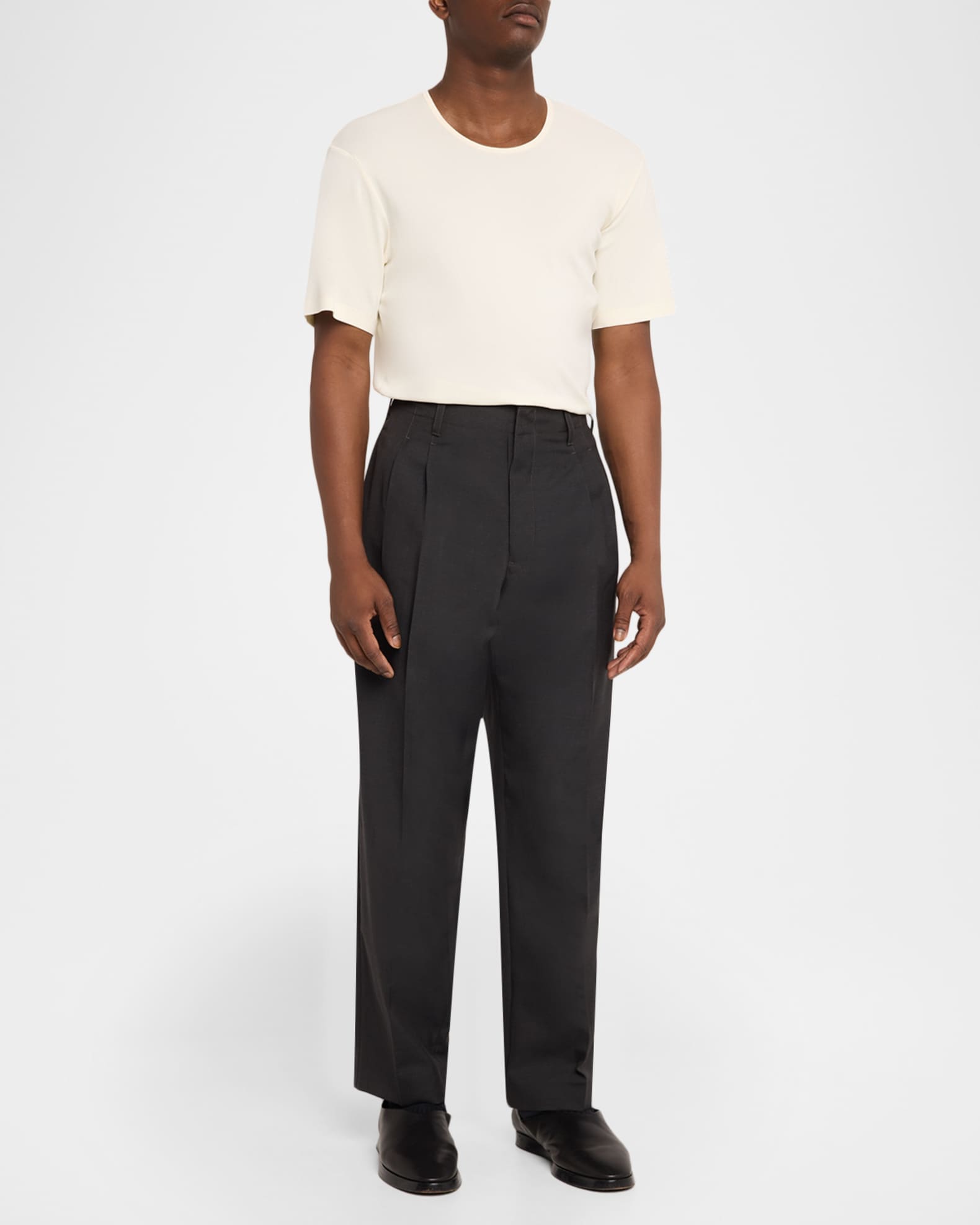 LEMAIRE Men's Tropical Polyester and Wool Pleated Pants | Neiman