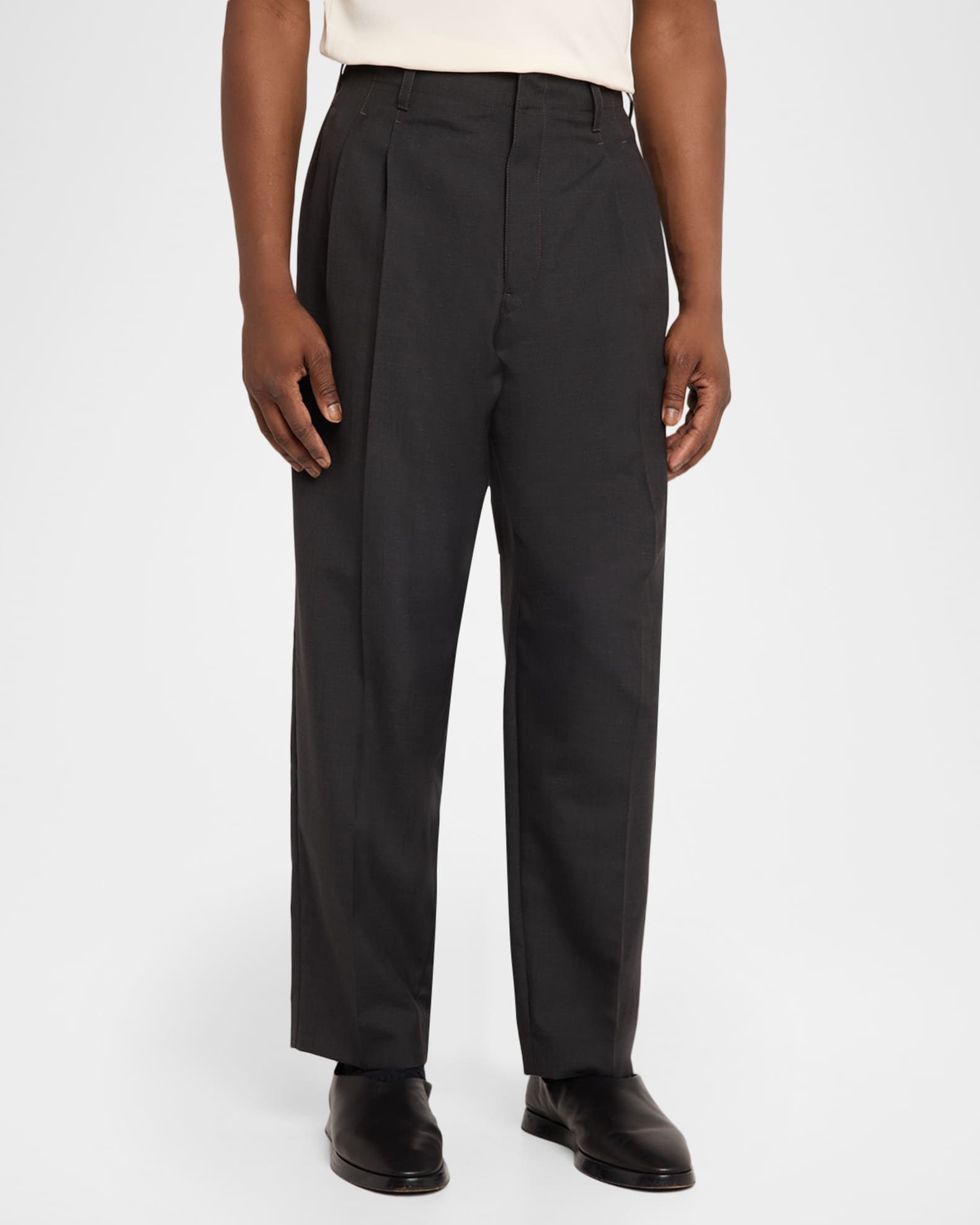 LEMAIRE Men's Tropical Polyester and Wool Pleated Pants | Neiman