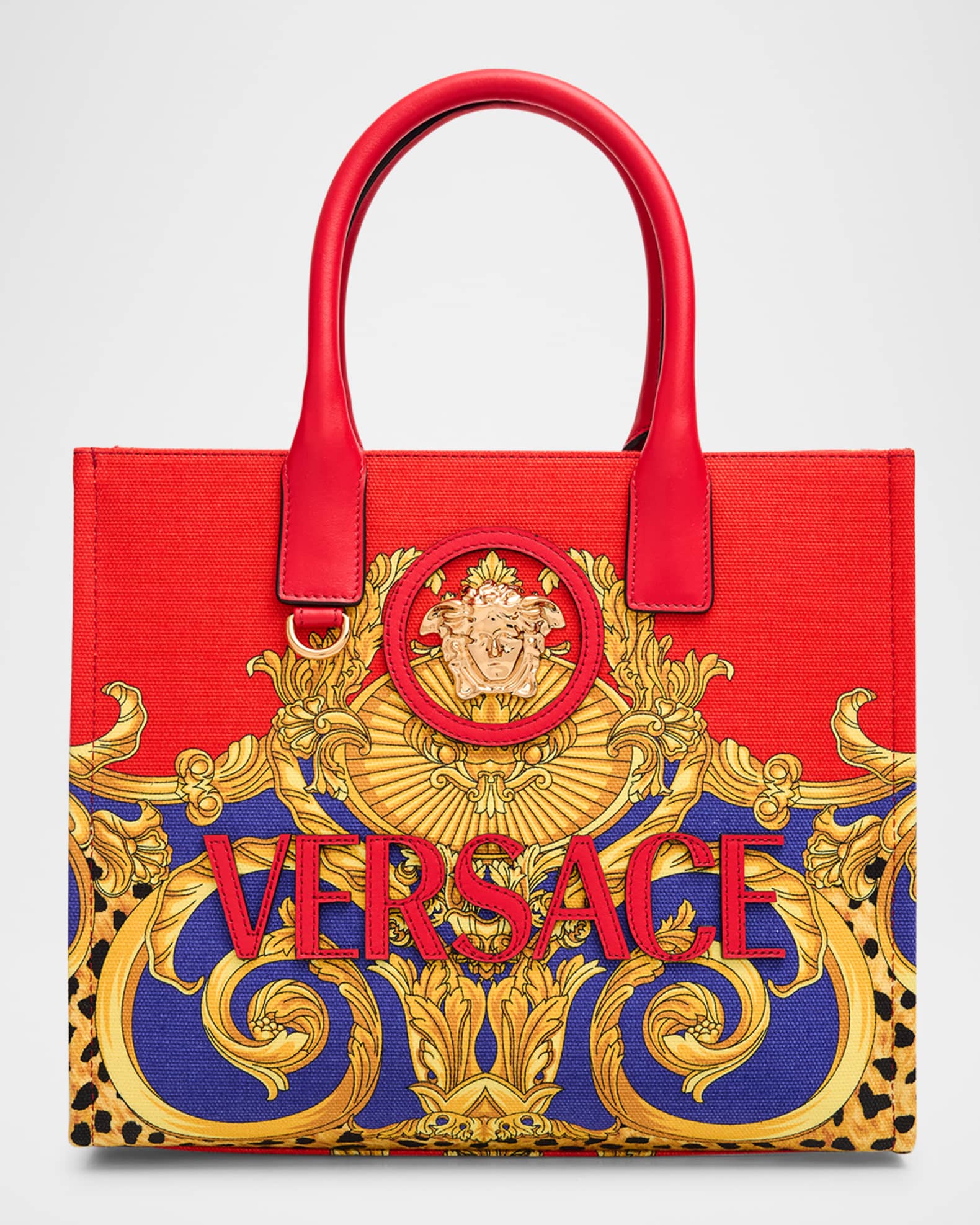Versace La Medusa Small Printed Canvas Tote Bag | Neiman Marcus
