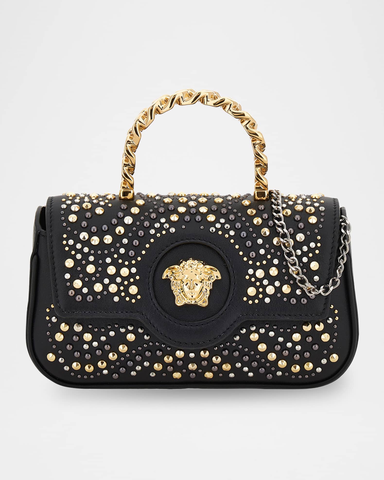 VERSACE ブラック ショルダーバッグ 花柄 ヴェルサーチェ タグ バッグ（ショルダーバッグ）｜VERSACE