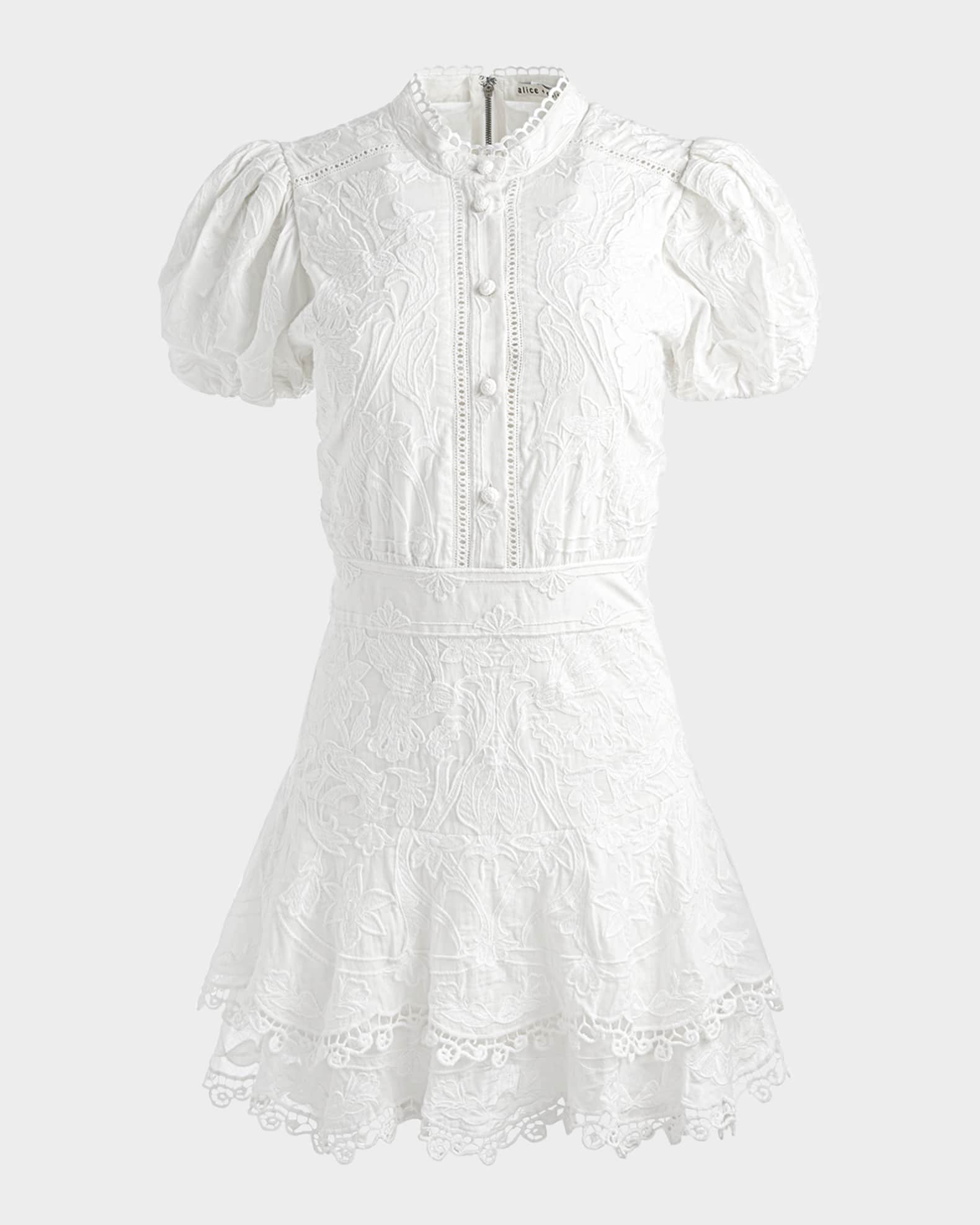 Loryn Embroidered Puff-Sleeve Shirtdress 0
