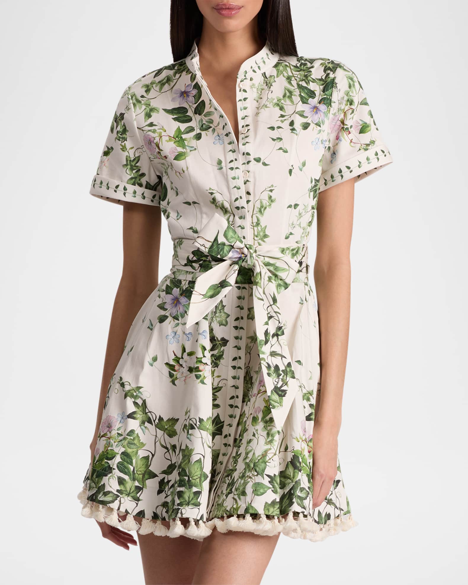 ALICE+OLIVIA アイビーモチーフ シャツドレス LUCY Alice + Olivia Lucy Ivy Romance Roll-Sleeve Mini Shirtdress