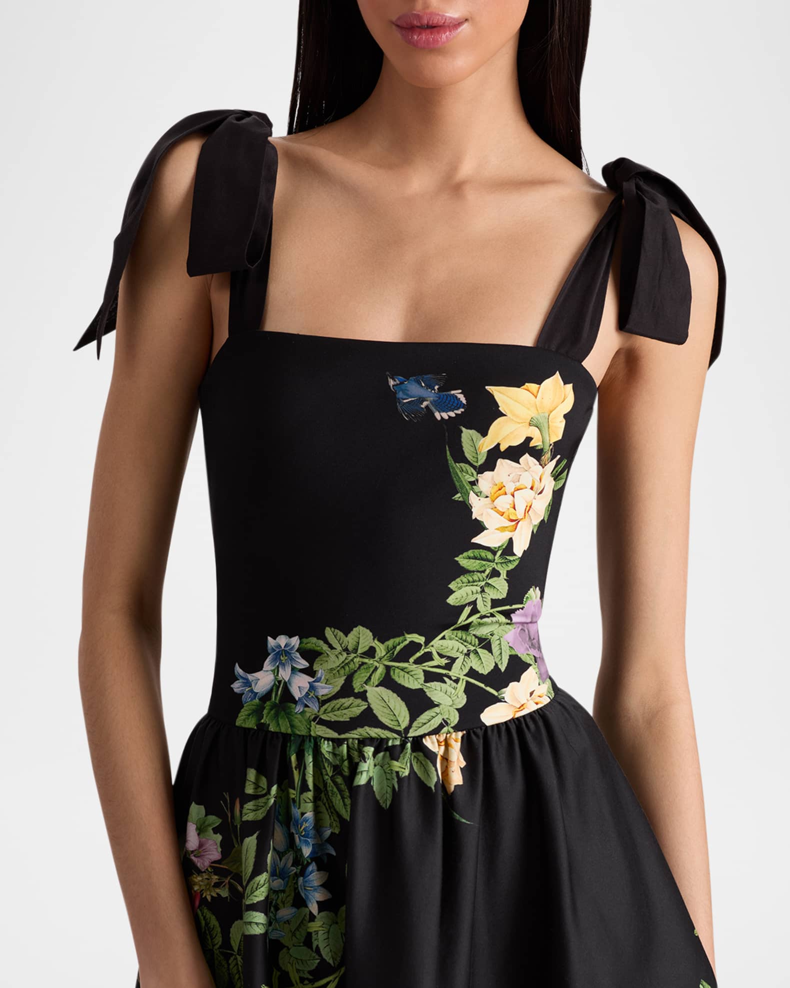 Alice + Olivia Oriana Tie Strap Drop-Waist Midi Dress