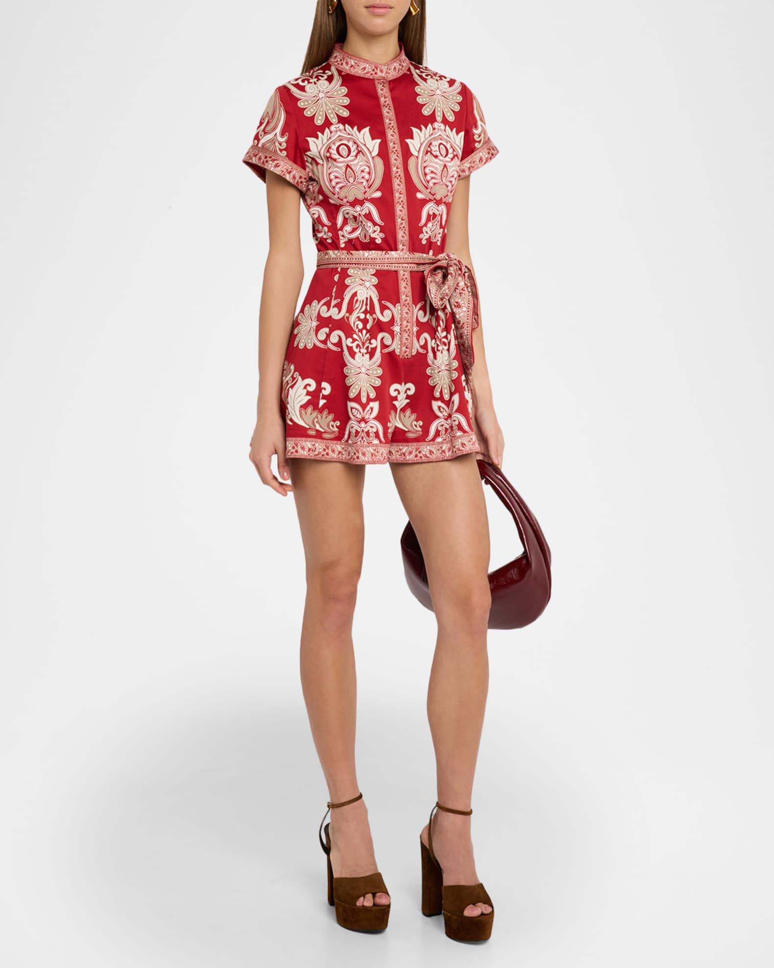 Lucy Roll-Sleeve Button-Front Romper 1