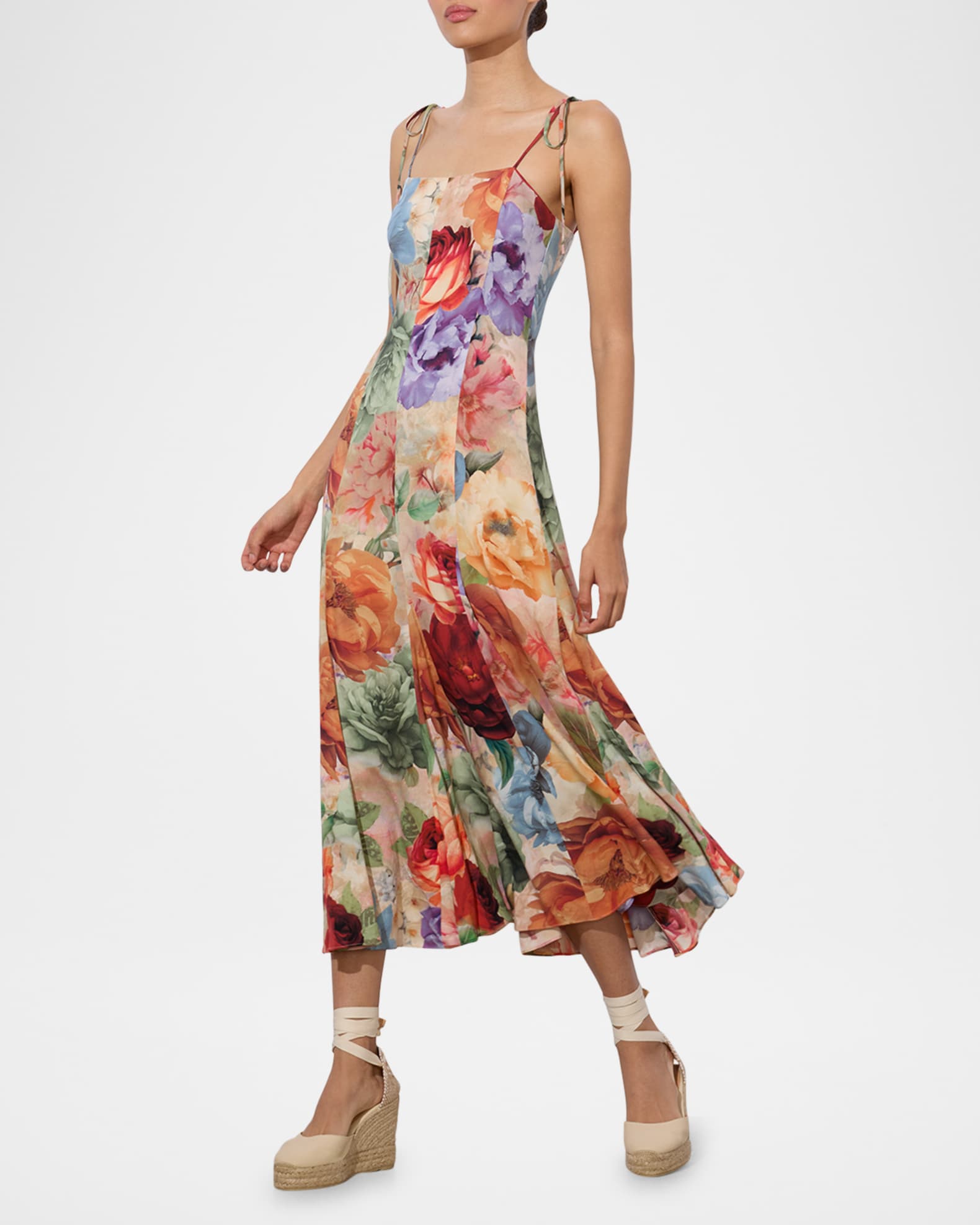 Alice + Olivia Jeanette Tie-Shoulder Paneled Midi Dress
