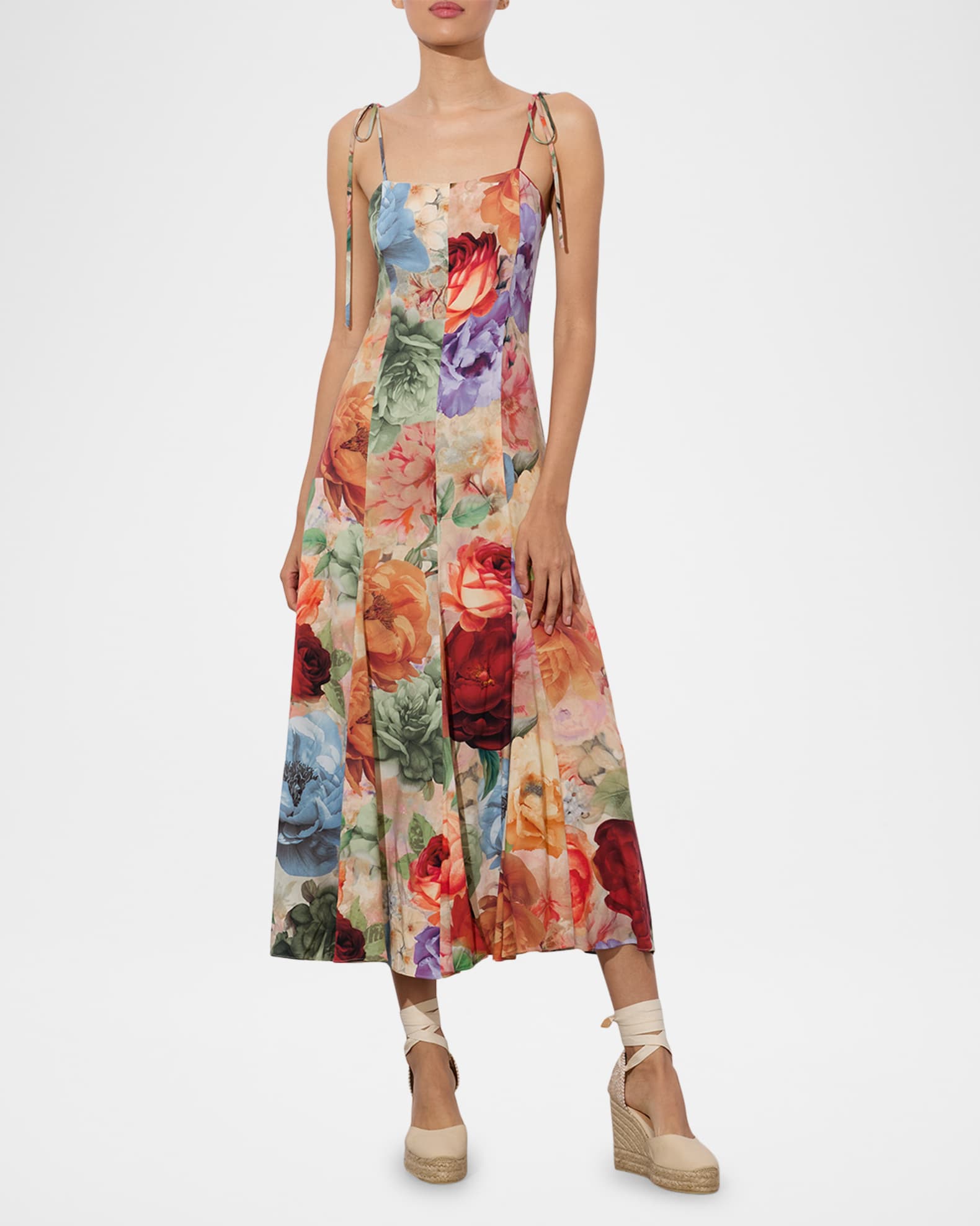 Alice + Olivia Jeanette Tie-Shoulder Paneled Midi Dress