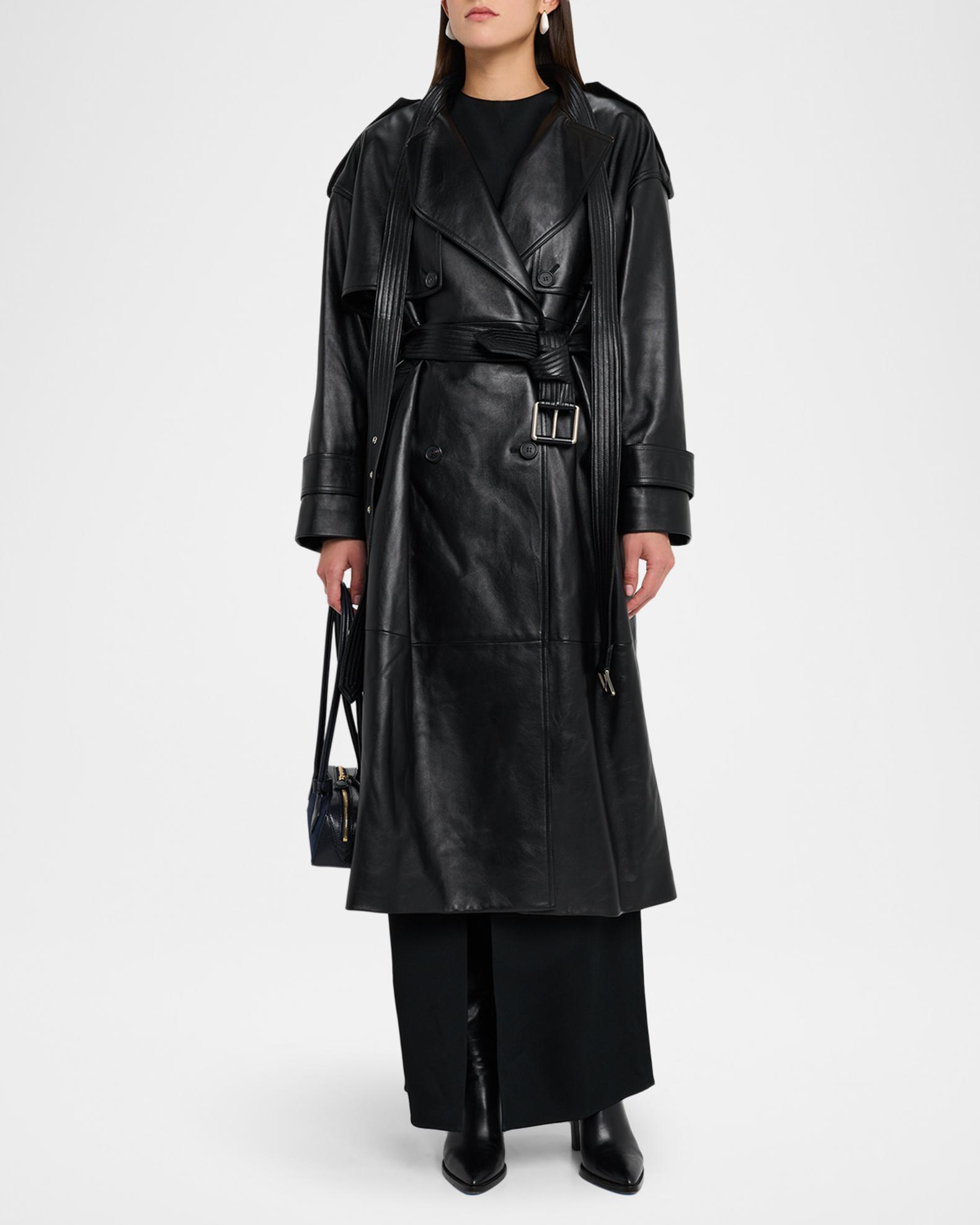 Michael Kors Collection Plonge Leather Belted Trench Coat | Neiman