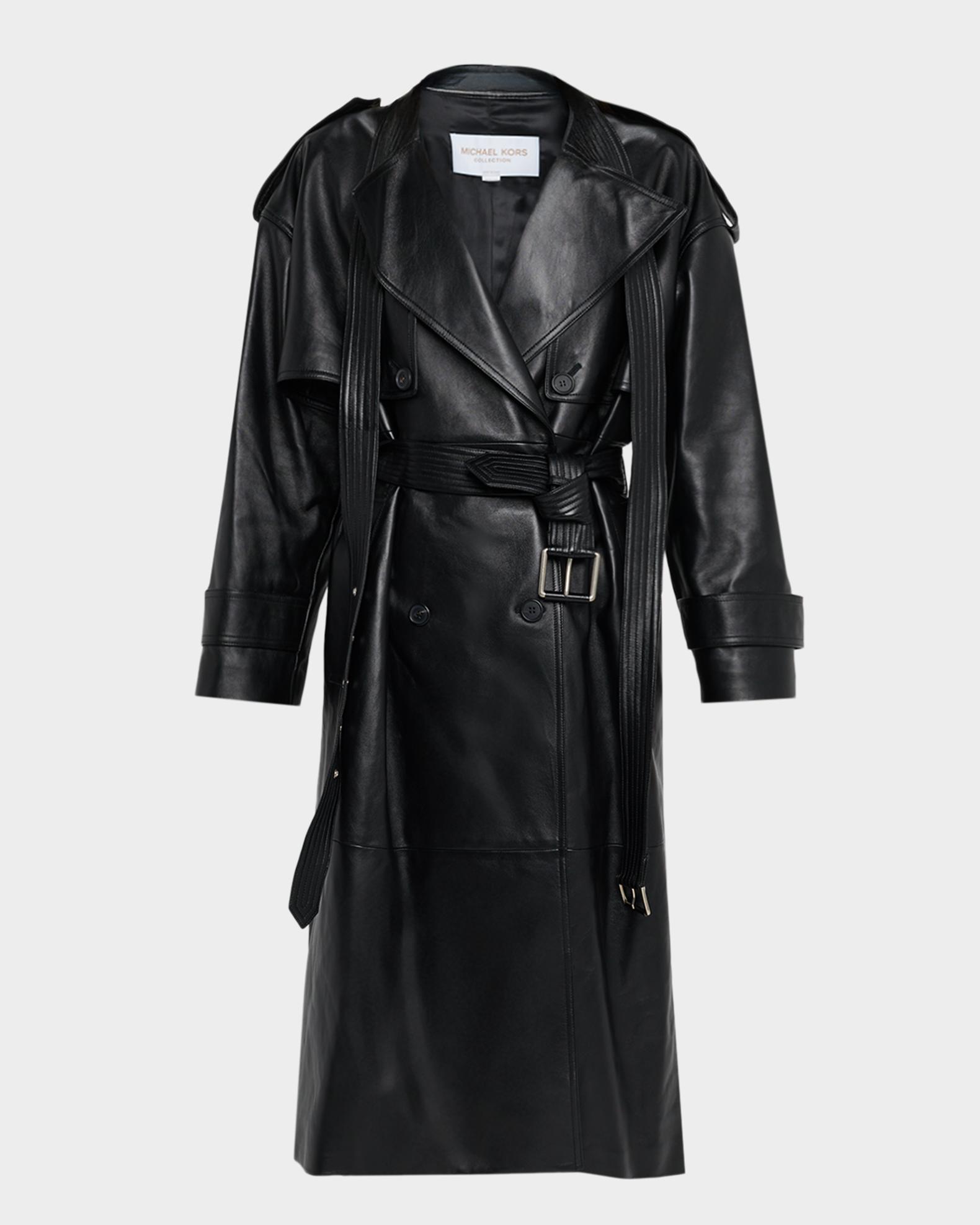 Michael Kors Collection Plonge Leather Belted Trench Coat | Neiman