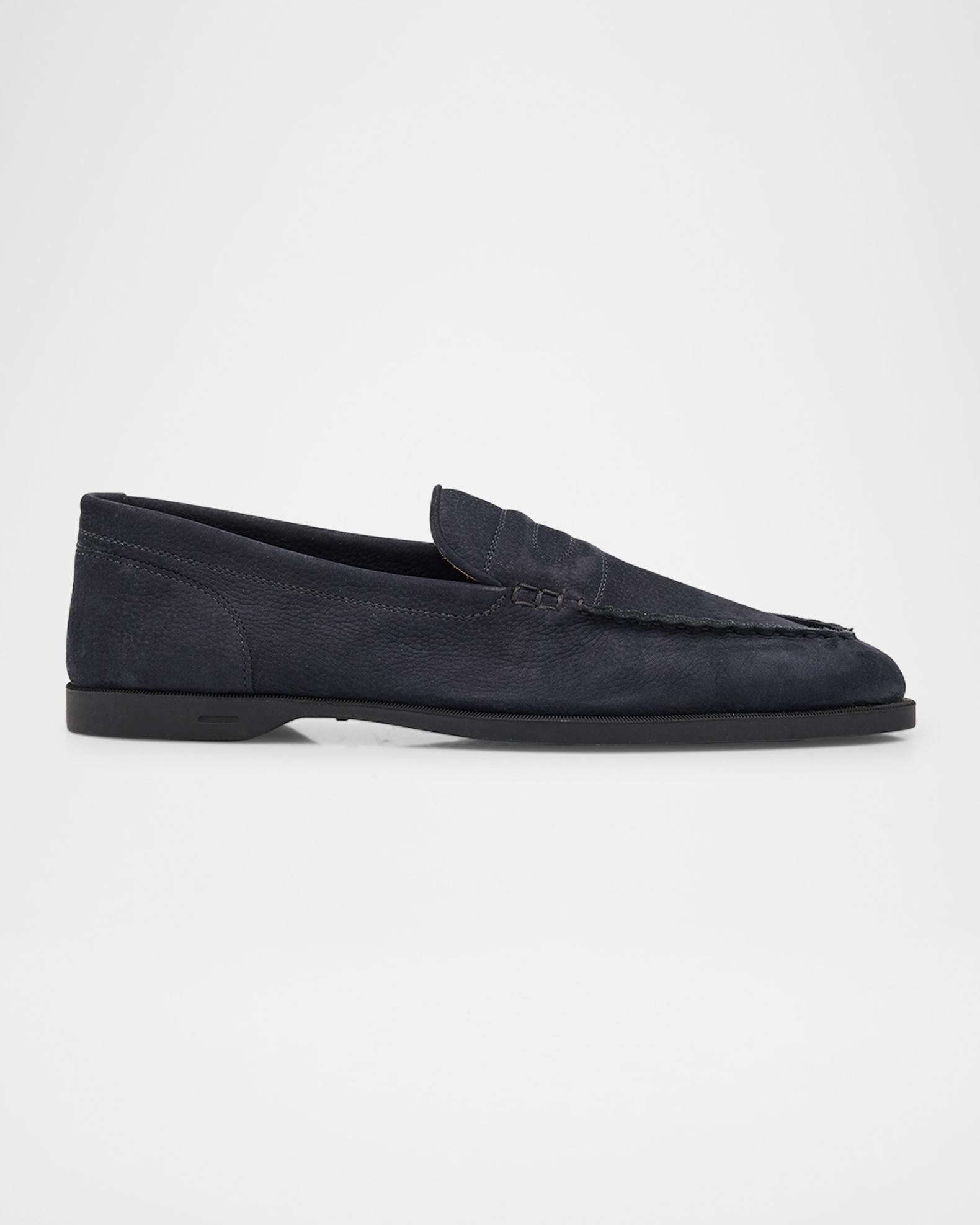 John Lobb Men's Pace Nubuck Leather Penny Loafers | Neiman Marcus
