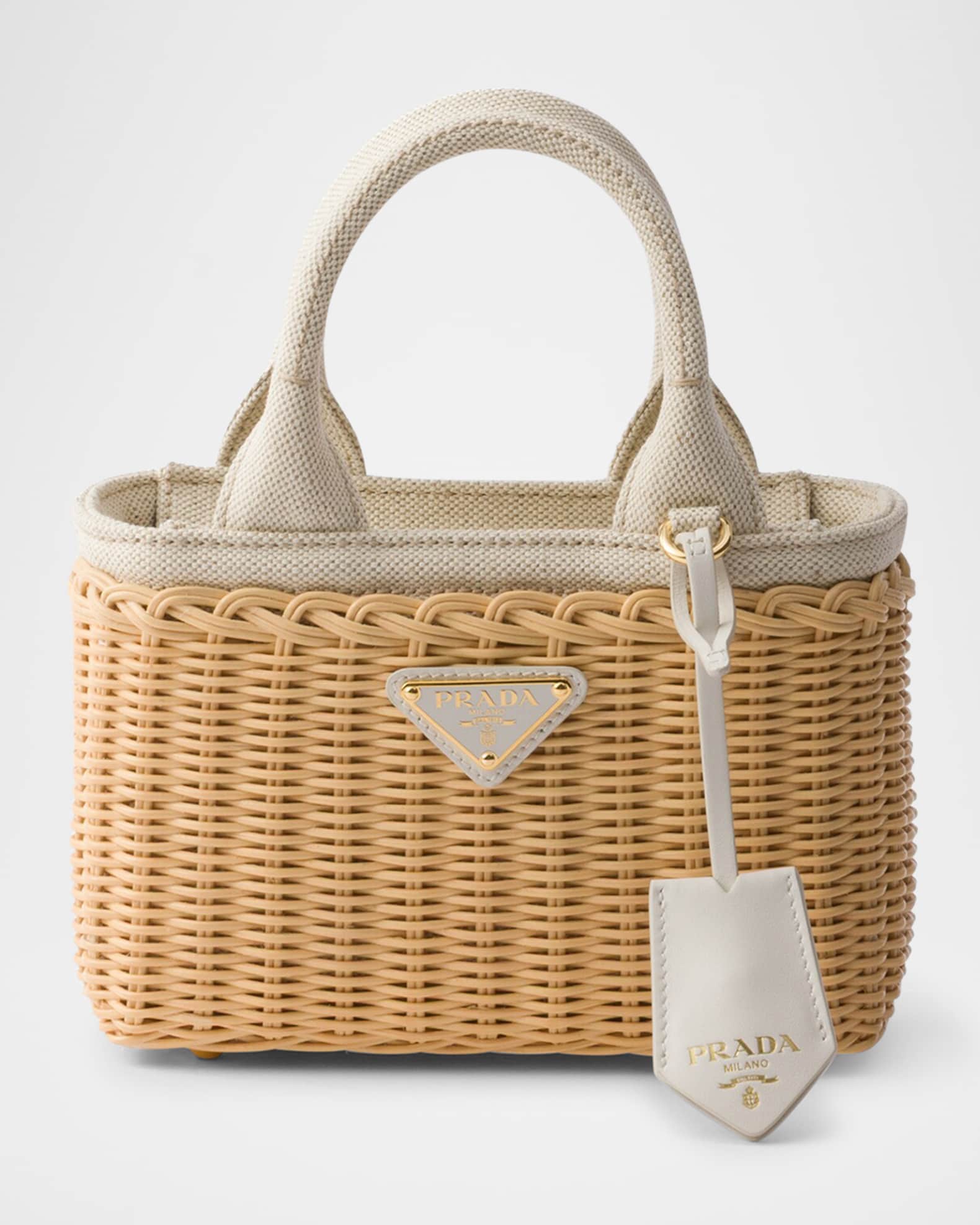 ☆【PRADA】☆かごバッグ WOVEN PALM X LEATHER TOTE BA.G☆ Woven Palm and Leather Tote, Prada