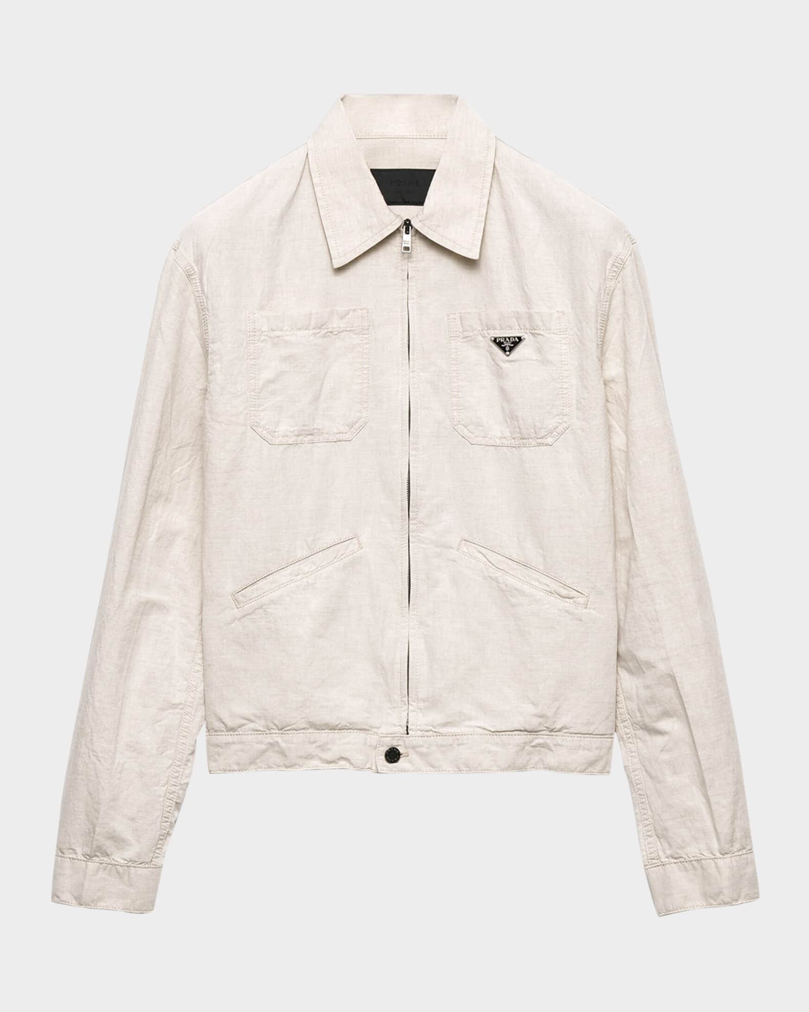 Prada Men's Chambray Blouson Zip-Front Jacket | Neiman Marcus