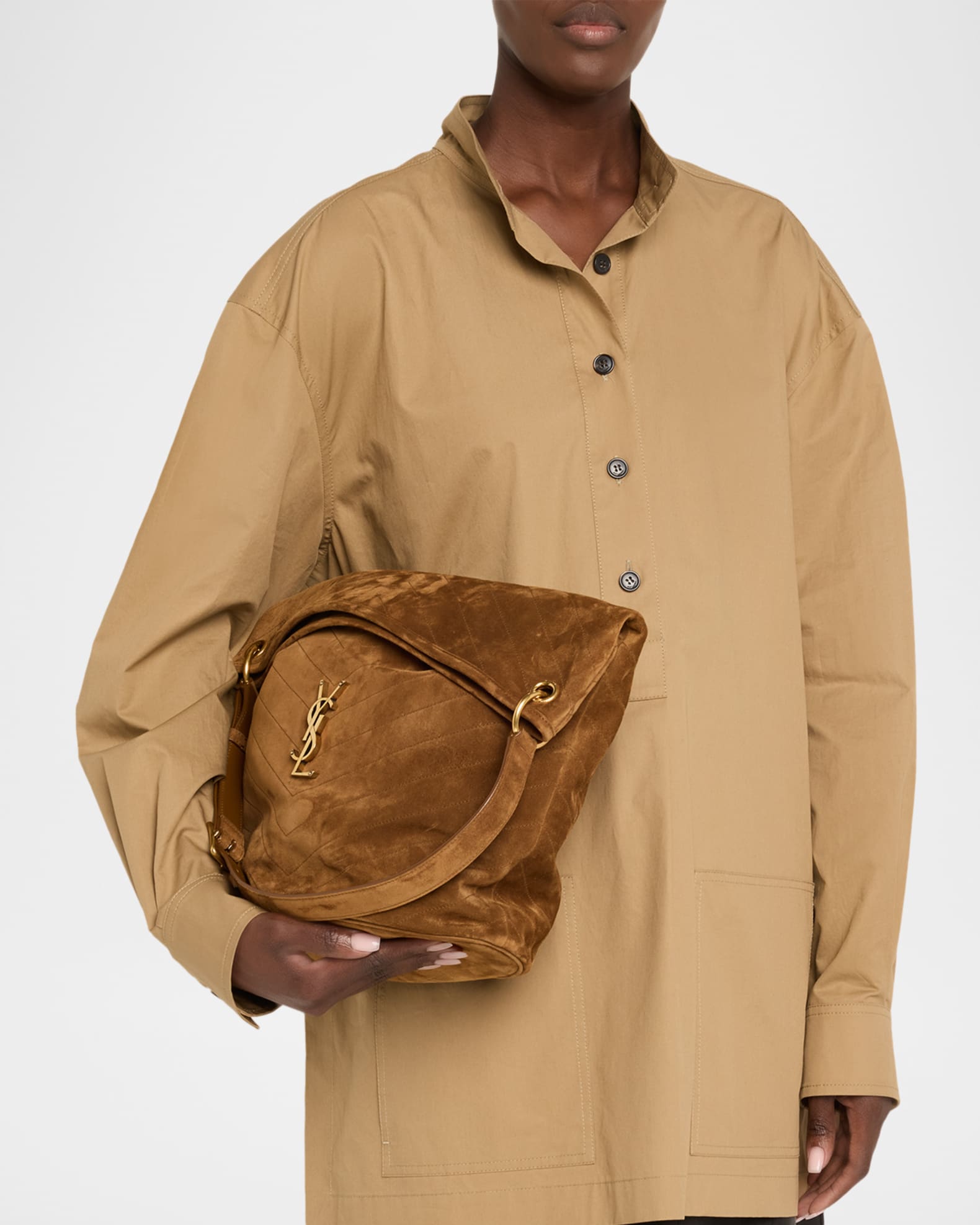 Niki YSL Bucket Bag in Quilted Suede 1